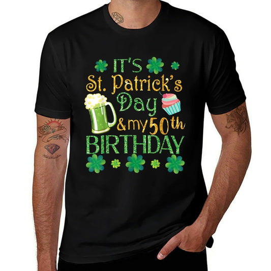 Shamrocks Beer & Cake It's St Patrick Day & My 50th Birthday  Oversized Silhouette T-Shirt