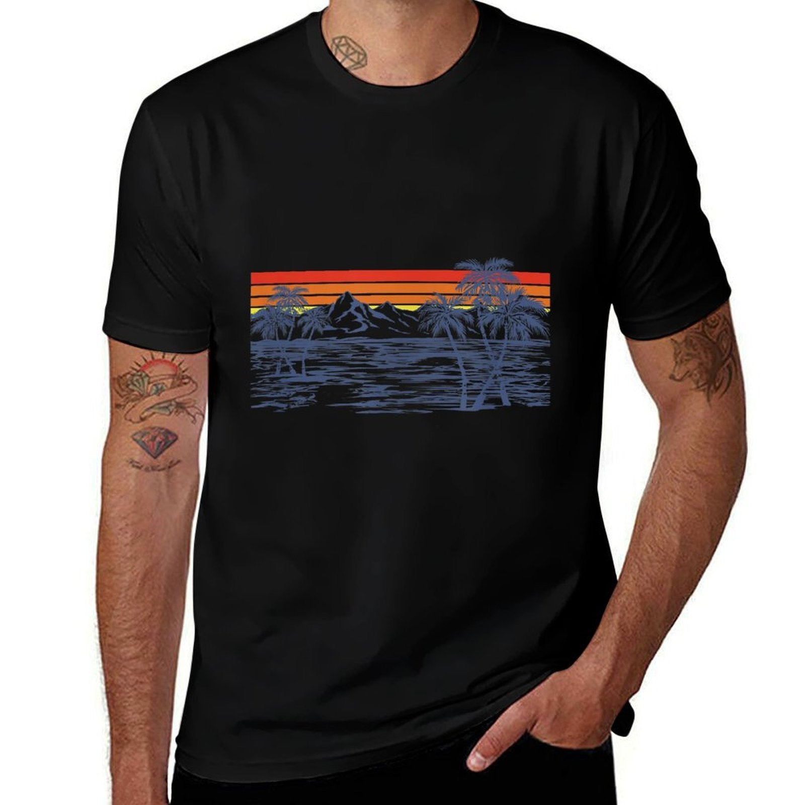Beach Paradise Art Line Landscape Logo  Breathable T-Shirt