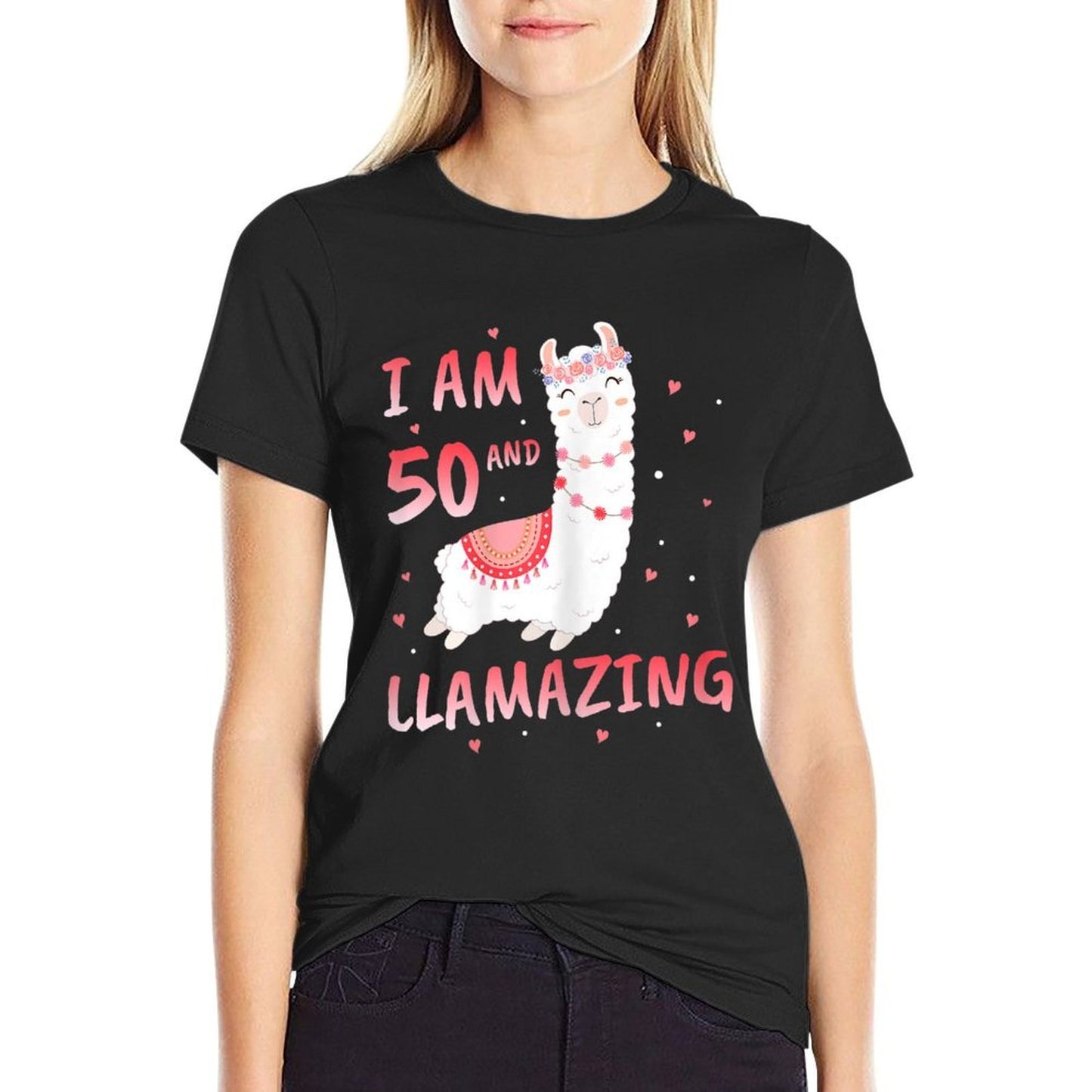 Womens I Am 50 Years Old And Llamazing Llama 50th Birthday Lightweight T-Shirt