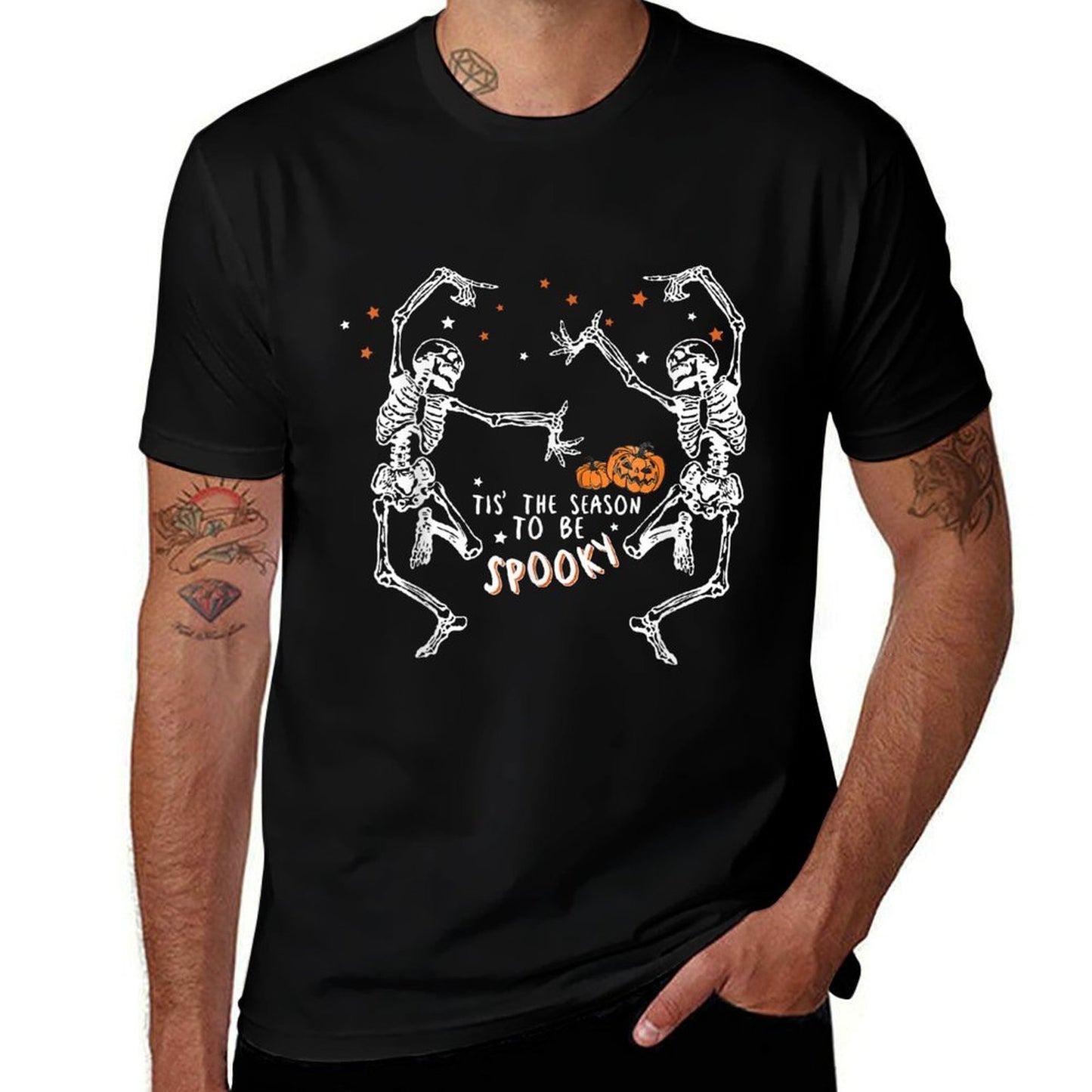 Tis The Season To Be Spooky Fall Halloween Dancing Skeleton  Tagless Design T-Shirt