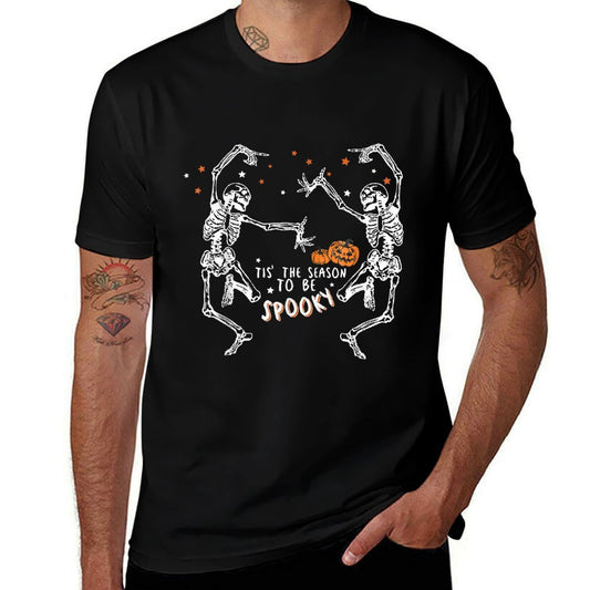 Tis The Season To Be Spooky Fall Halloween Dancing Skeleton  Tagless Design T-Shirt