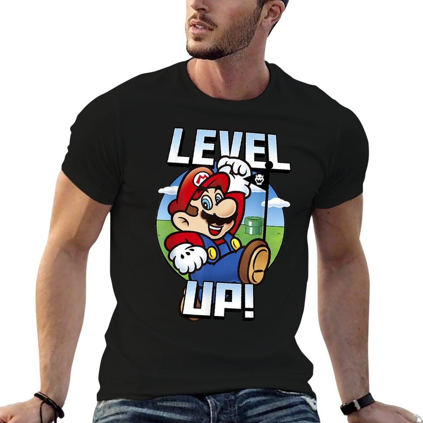 Super Mario Level Up Bowser Portrait Graphic Tagless Design T-Shirt