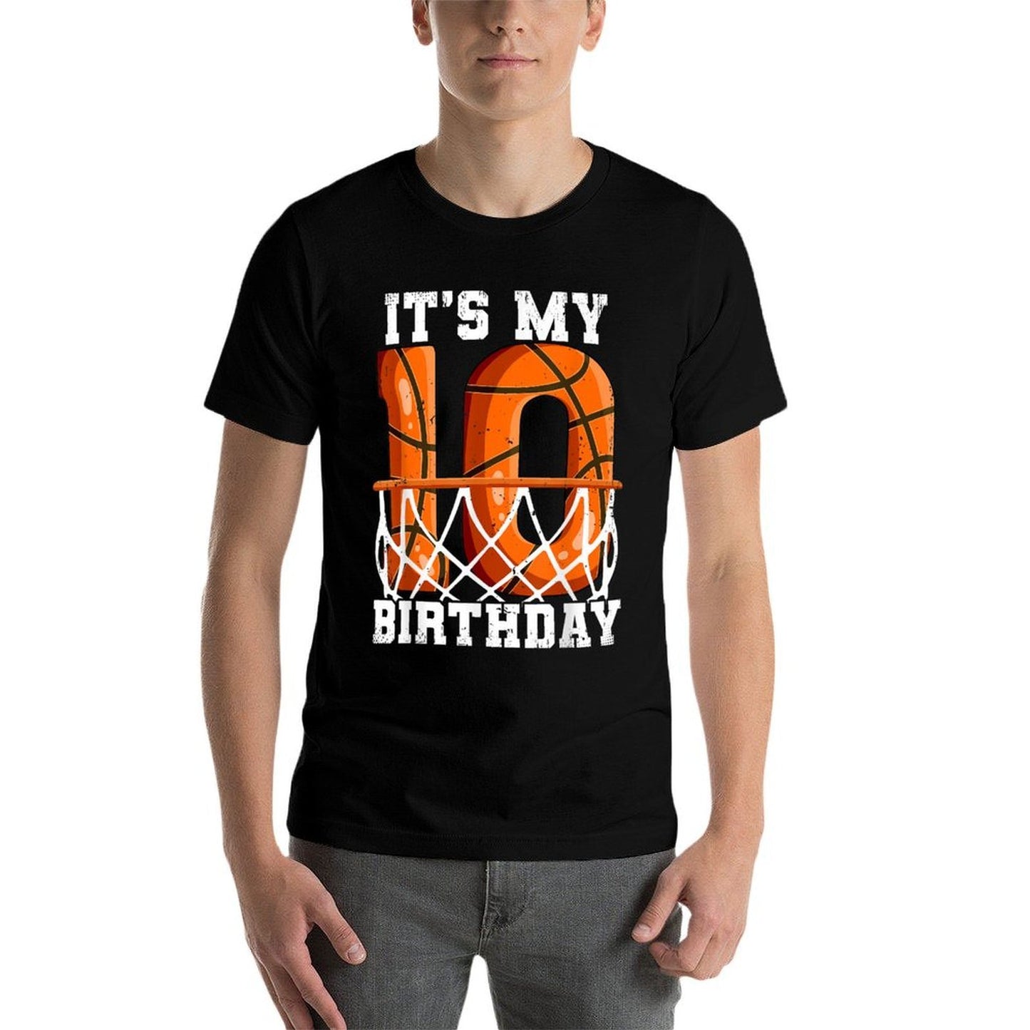 10th Birthday Basketball, Small Trendy Pattern T-Shirt
