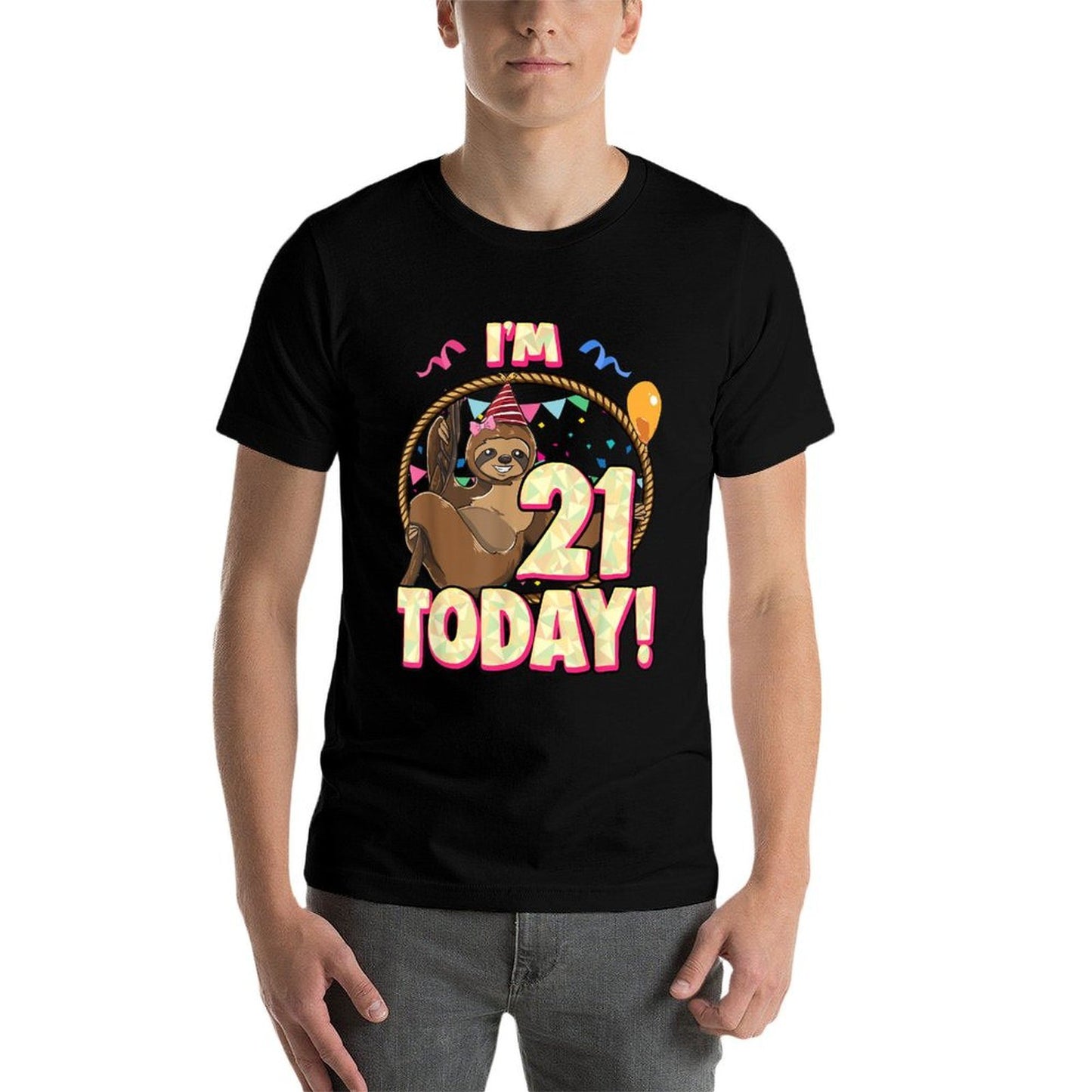21st Birthday Sloth Party Lazy 21 Twenty One Women Cotton T-Shirt