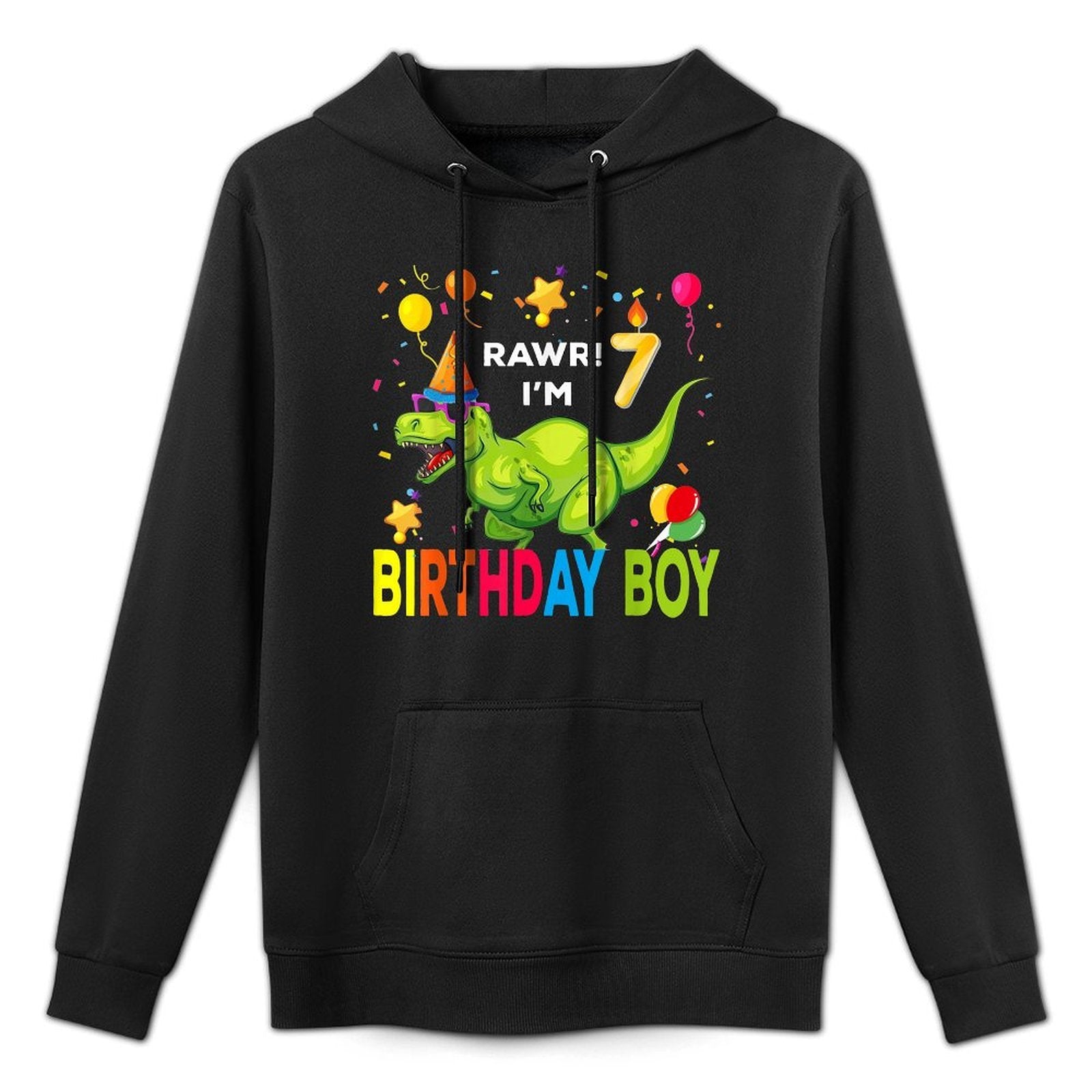 "7th Birthday Dinosaur T Rex 7 Year Old Boy Kids" Colorfast Hoodie
