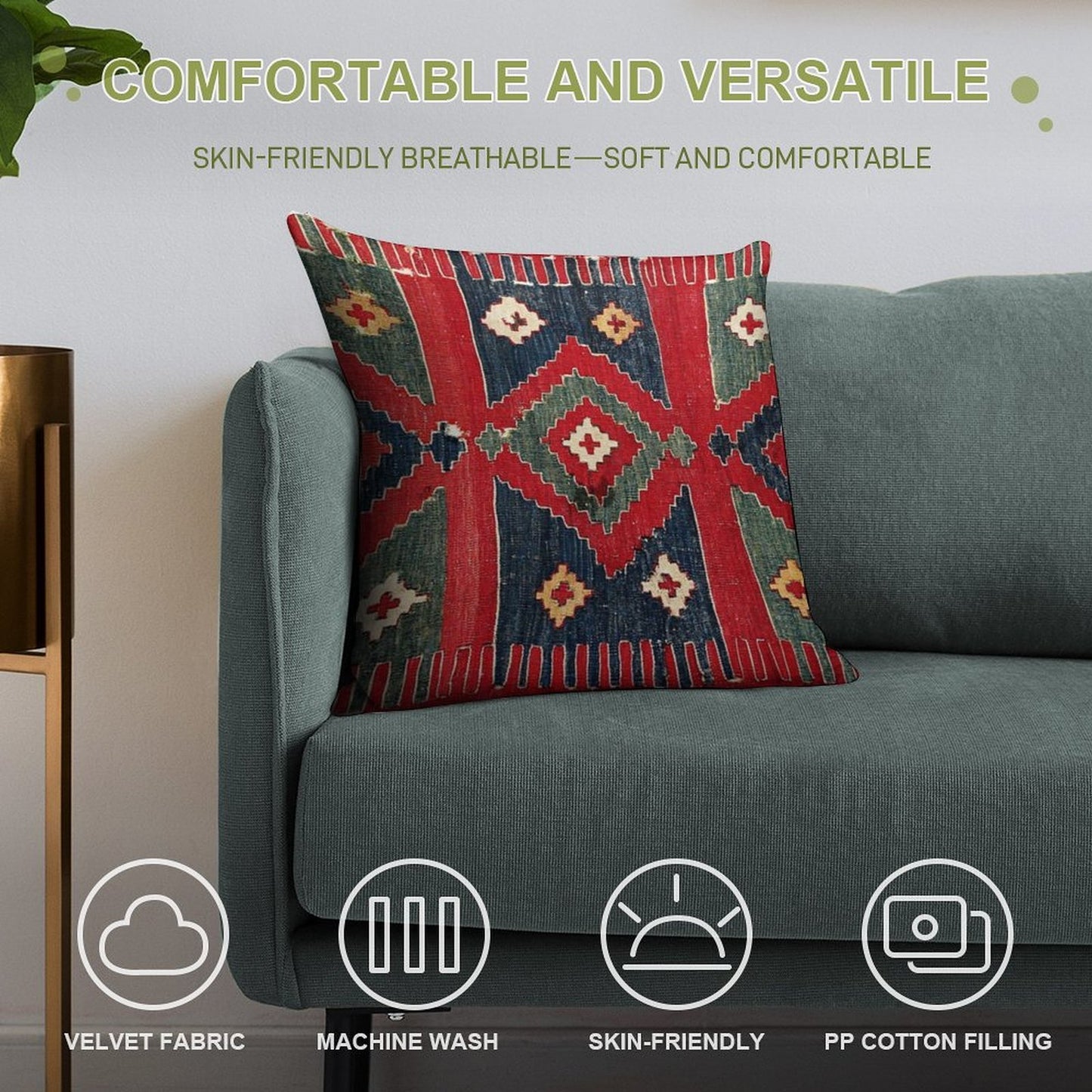 Yüncü Antique Balikesir Turkish Kilim Print Soft Warmth Comfort Throw Pillow