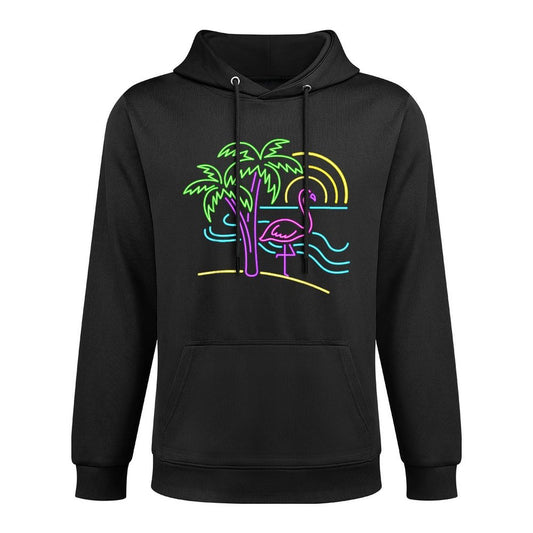 Vintage 80s Pink Flamingo Palm Tree Summer Vacation Beach Colorfast Hoodie