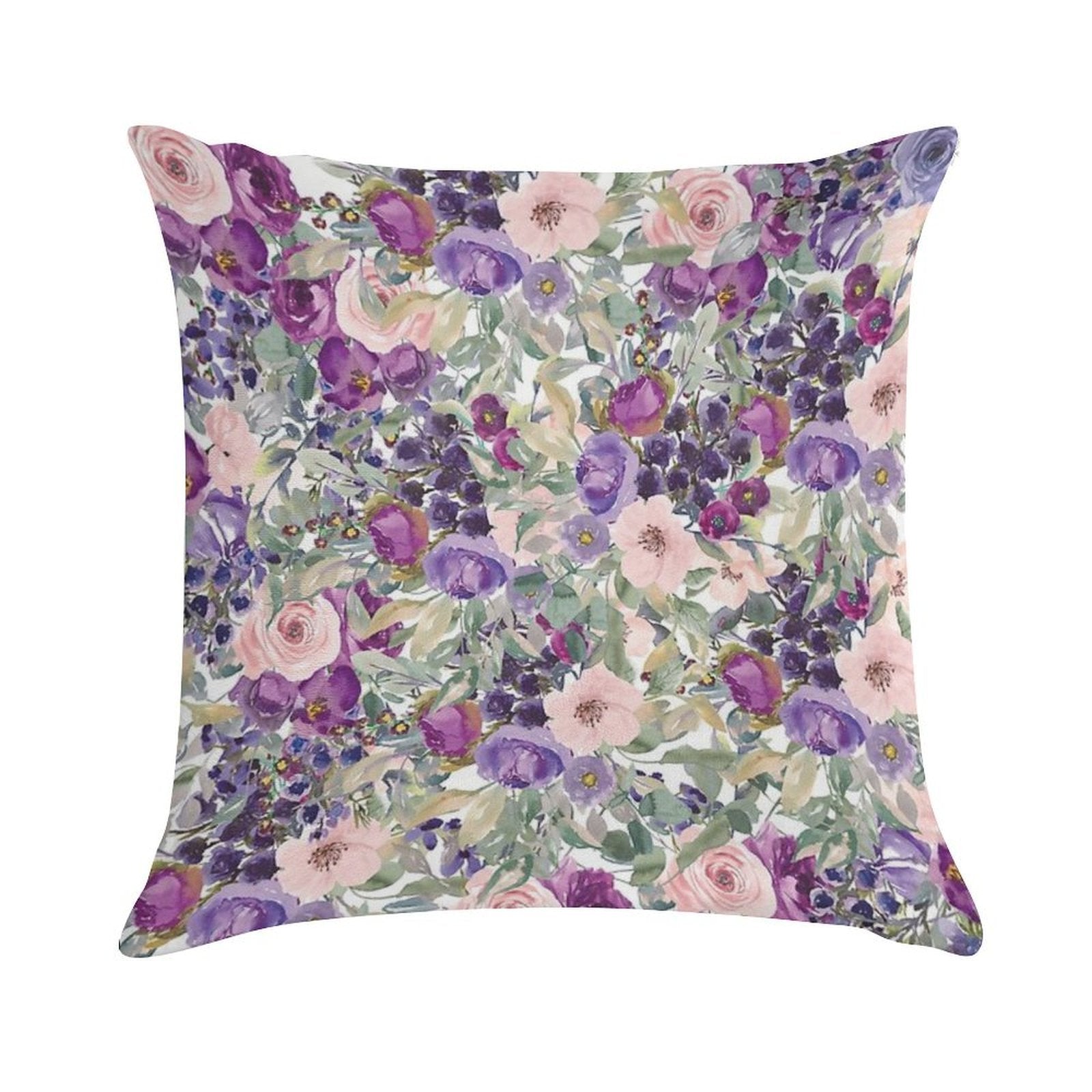 Pink Purple Watercolor Floral Botanical Soft Shrink-Resistant Throw Pillow