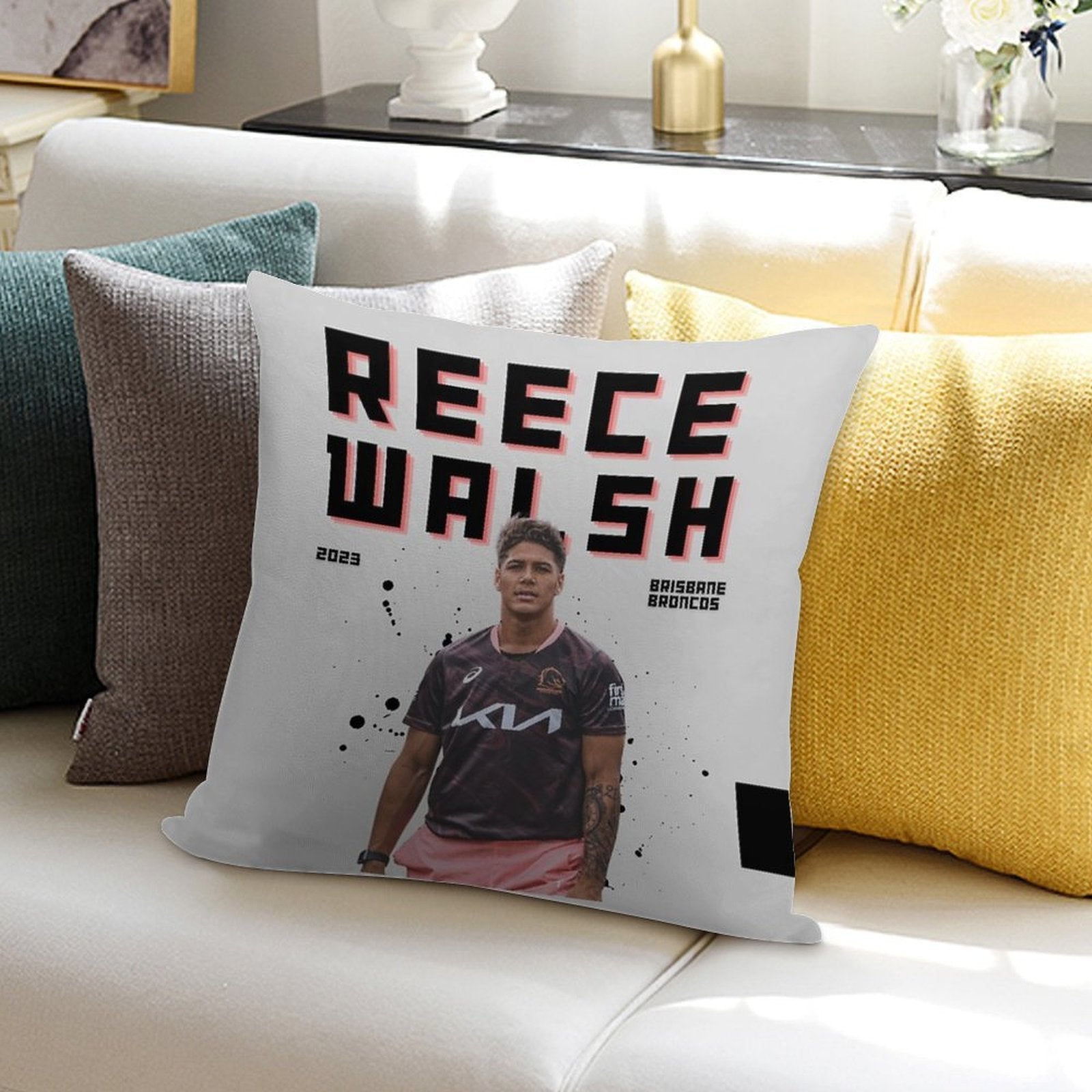 Reece Walsh Broncos Soft Reinforced Edging Throw Pillow