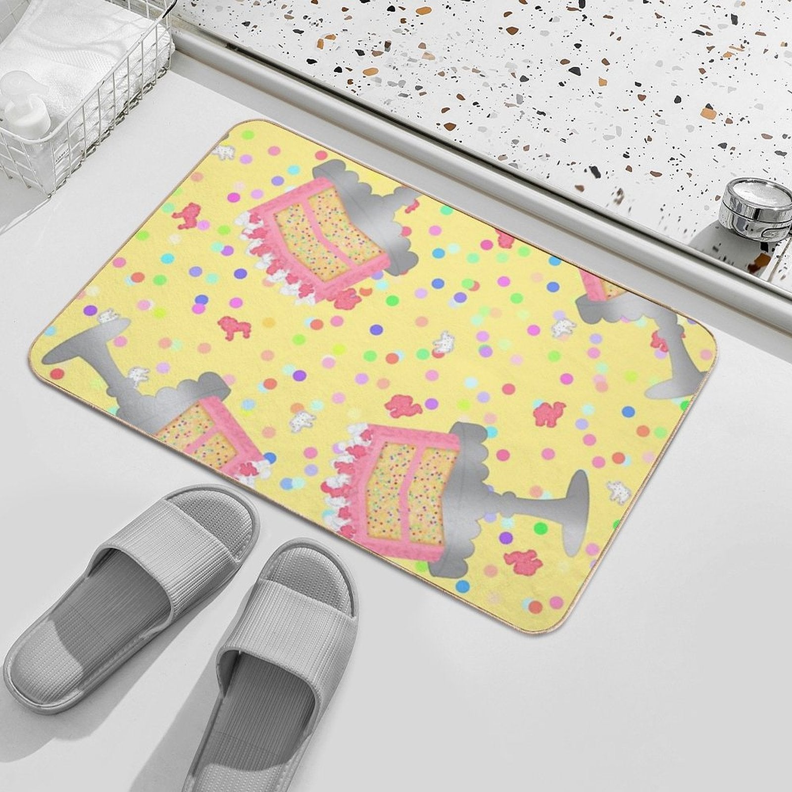 Frosted Animal Cookie Crackers Confetti Birthday Cake Sprinkles Yellow  Rapid-Drying Bath Mat