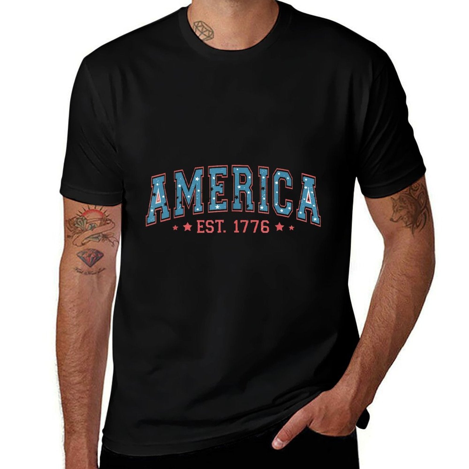 America EST 1776 USA 4th Of July Retro Vintage  Slim-fit Cut T-Shirt