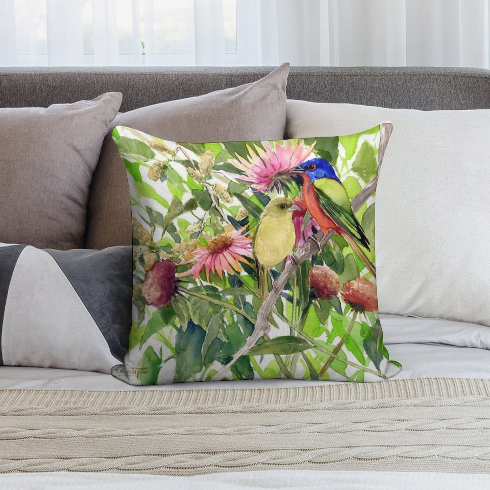 Painted Bunting Birds in The Wild Soft Bedroom Essential Throw Pillow
