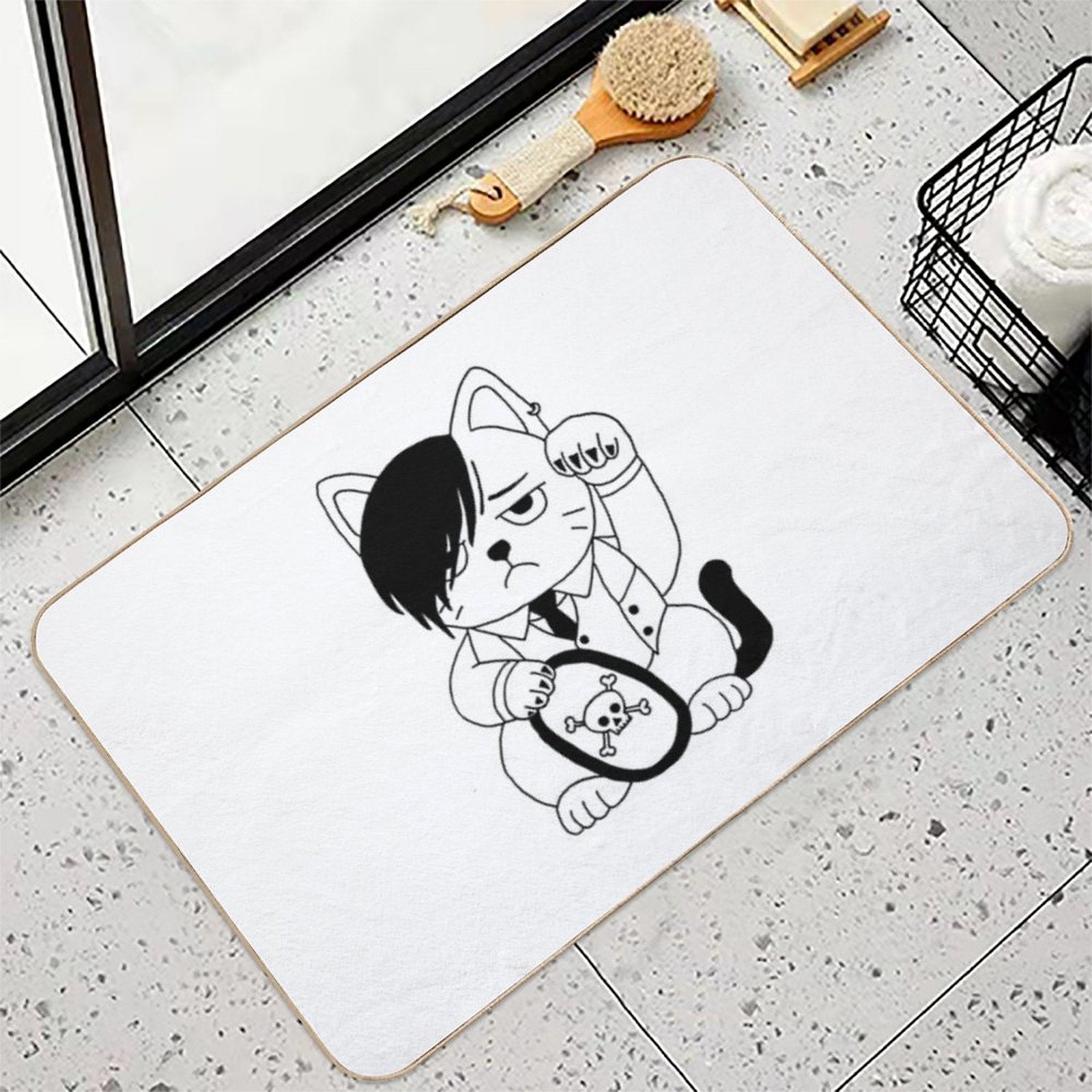 Emo Maneki Neko Skull  Fade-Resistant Bath Mat