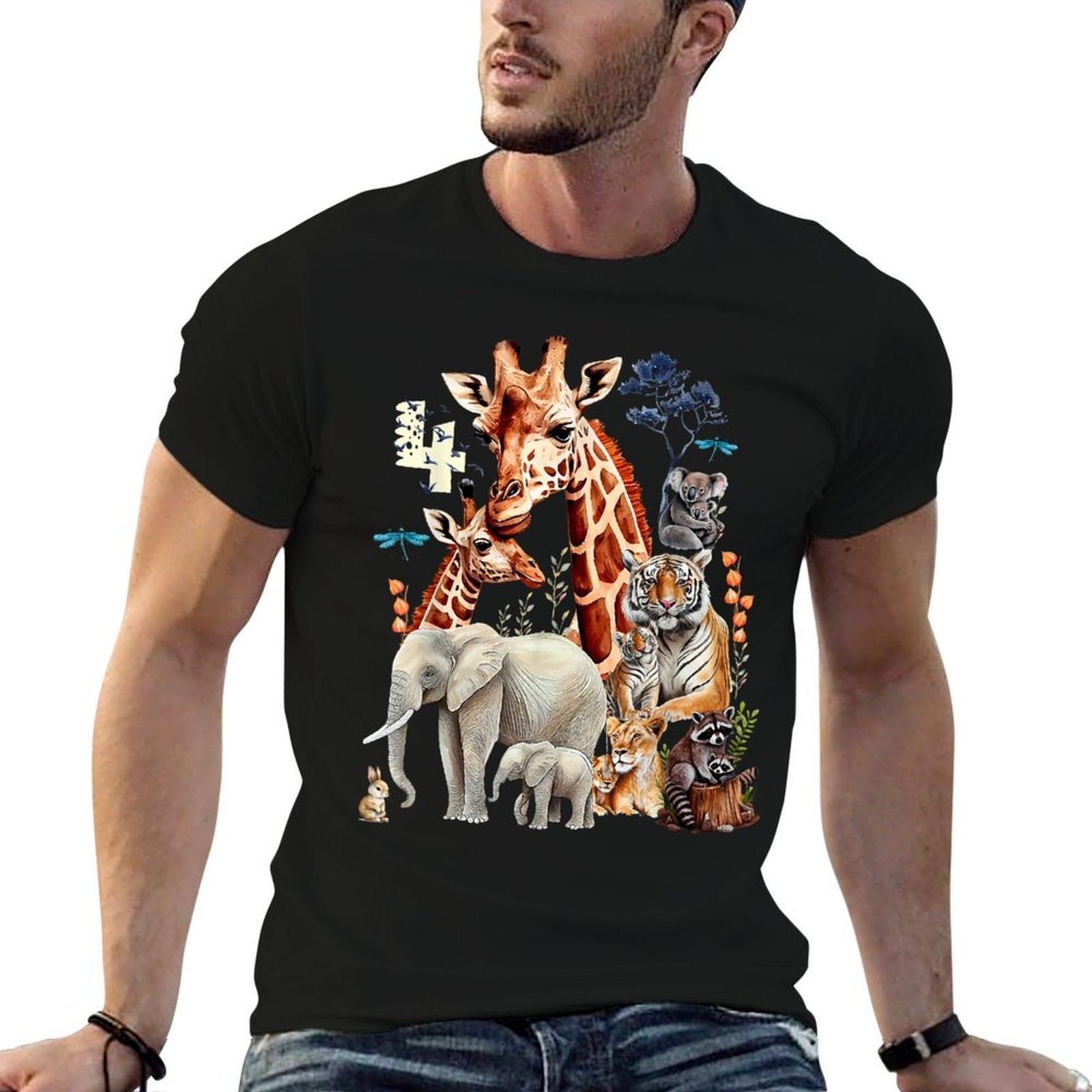 Animal Theme 4th Birthday 4 Year Old Zoo Jungle Safari Squad  Graphic-printed T-Shirt