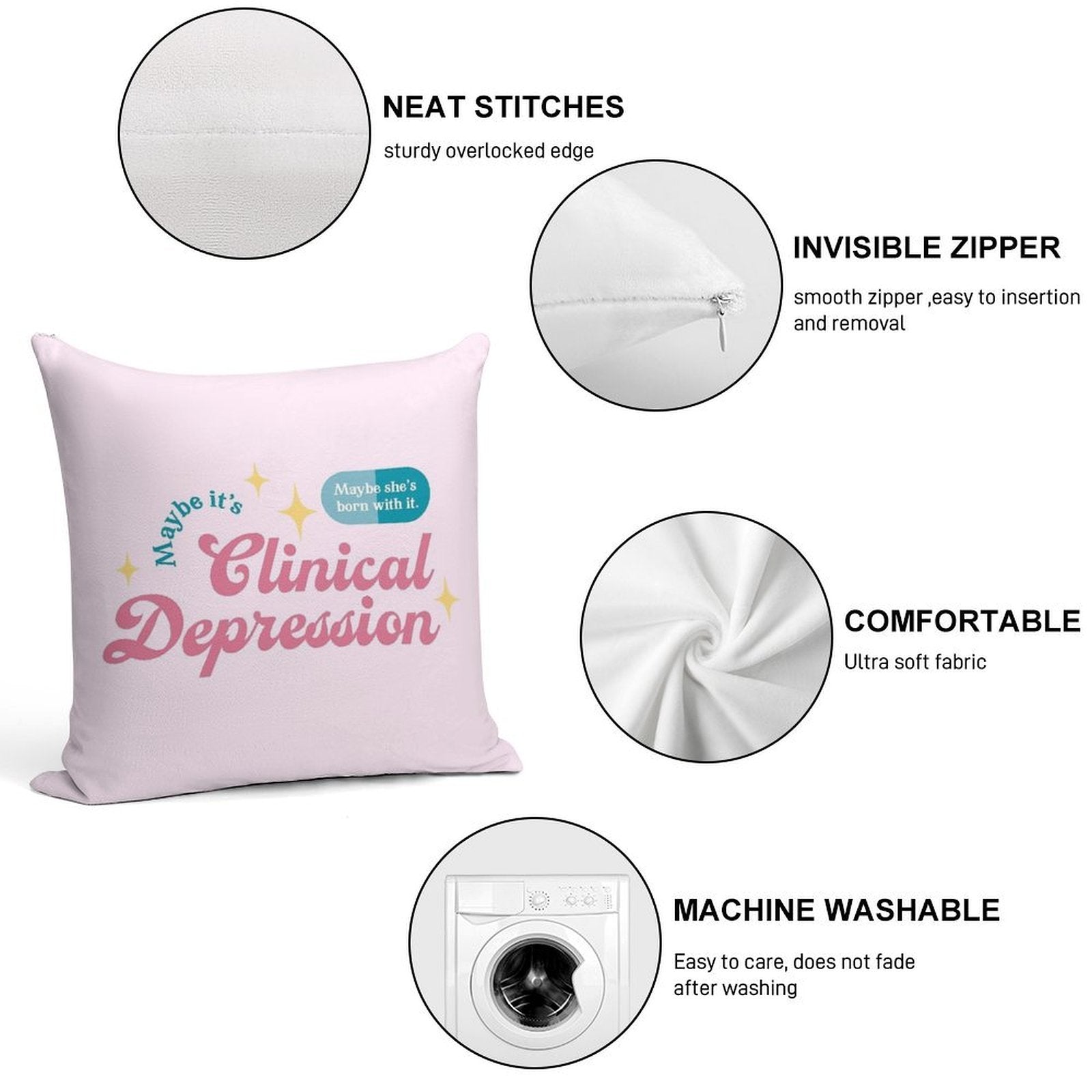 Trixie Mattel - Maybe She's Born with It. Maybe It's Clinical Depression. Soft Easy Maintenance Throw Pillow