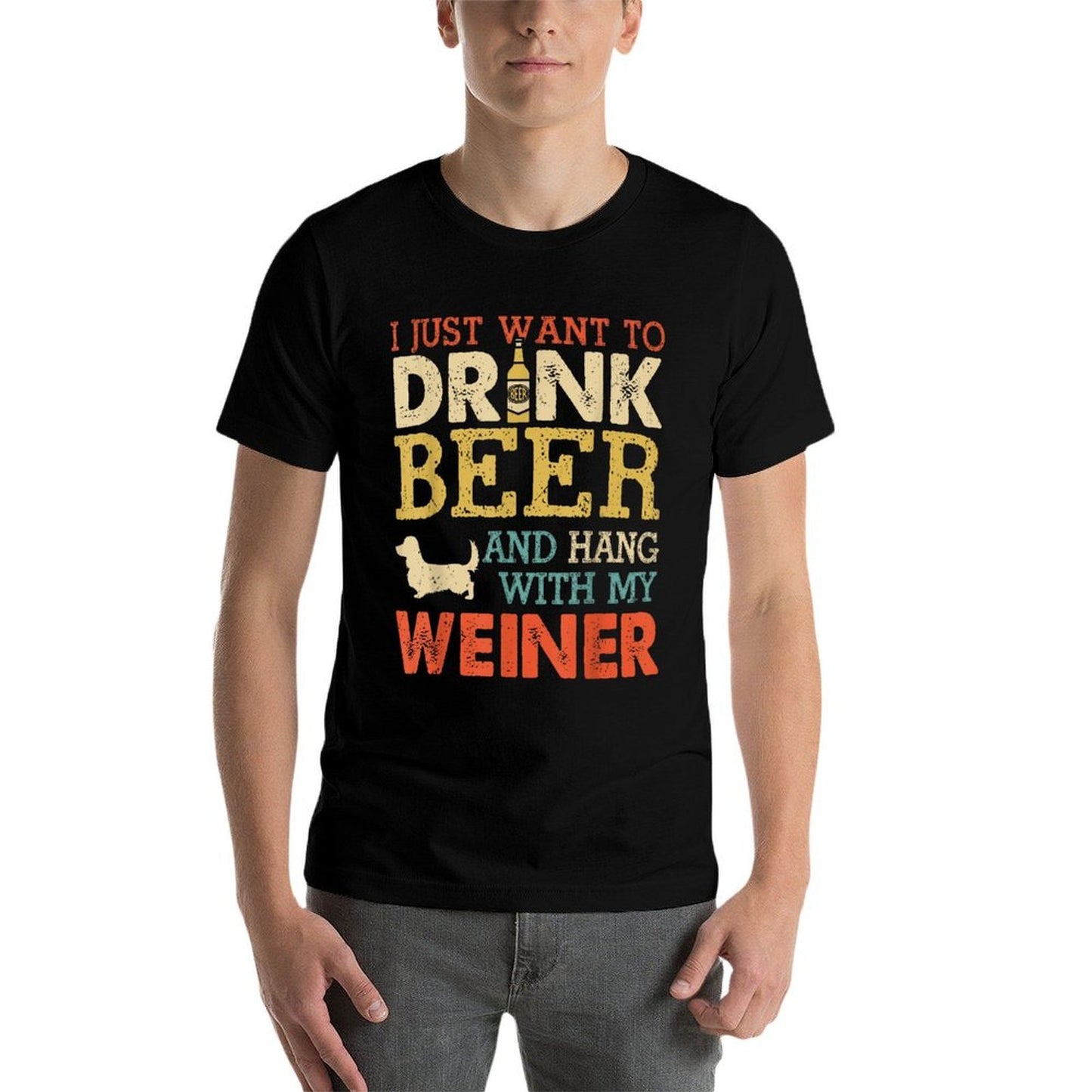 Weiner Dachshund Dad Drink Beer Hang With Dog Funny Vintage for Men Women Slim-fit Cut T-Shirt