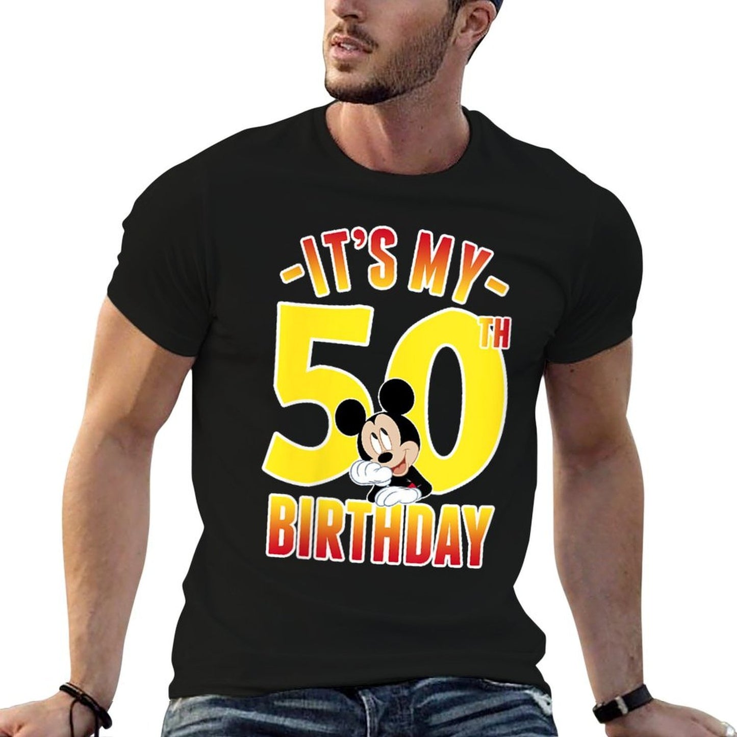 Womens Disney Mickey Mouse It's My 50th Birthday Gradient Portrait Breathable T-Shirt