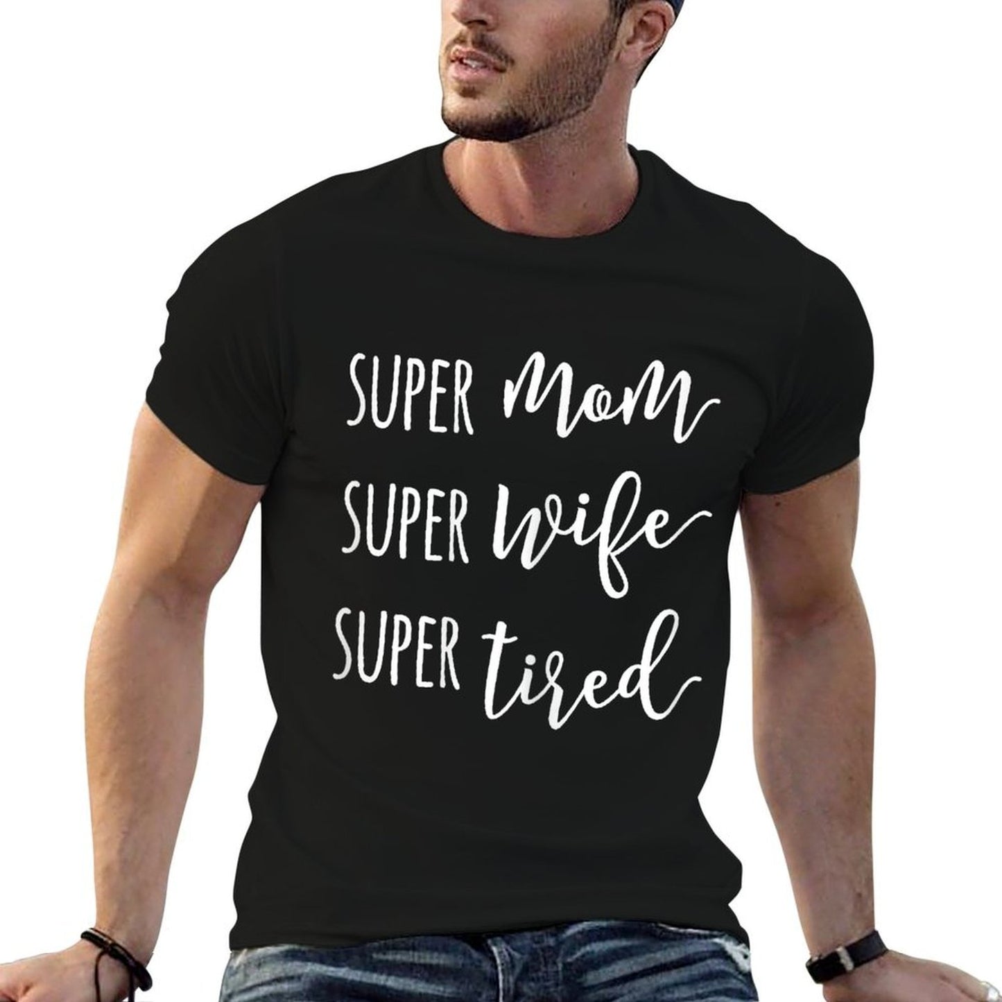 Super Mom Super Wife Super Tired Mom Ribbed Collar T-Shirt