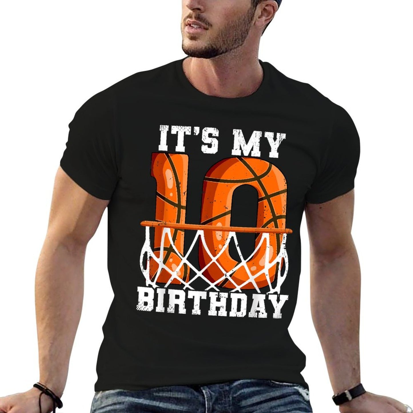 10th Birthday Basketball, Small Trendy Pattern T-Shirt
