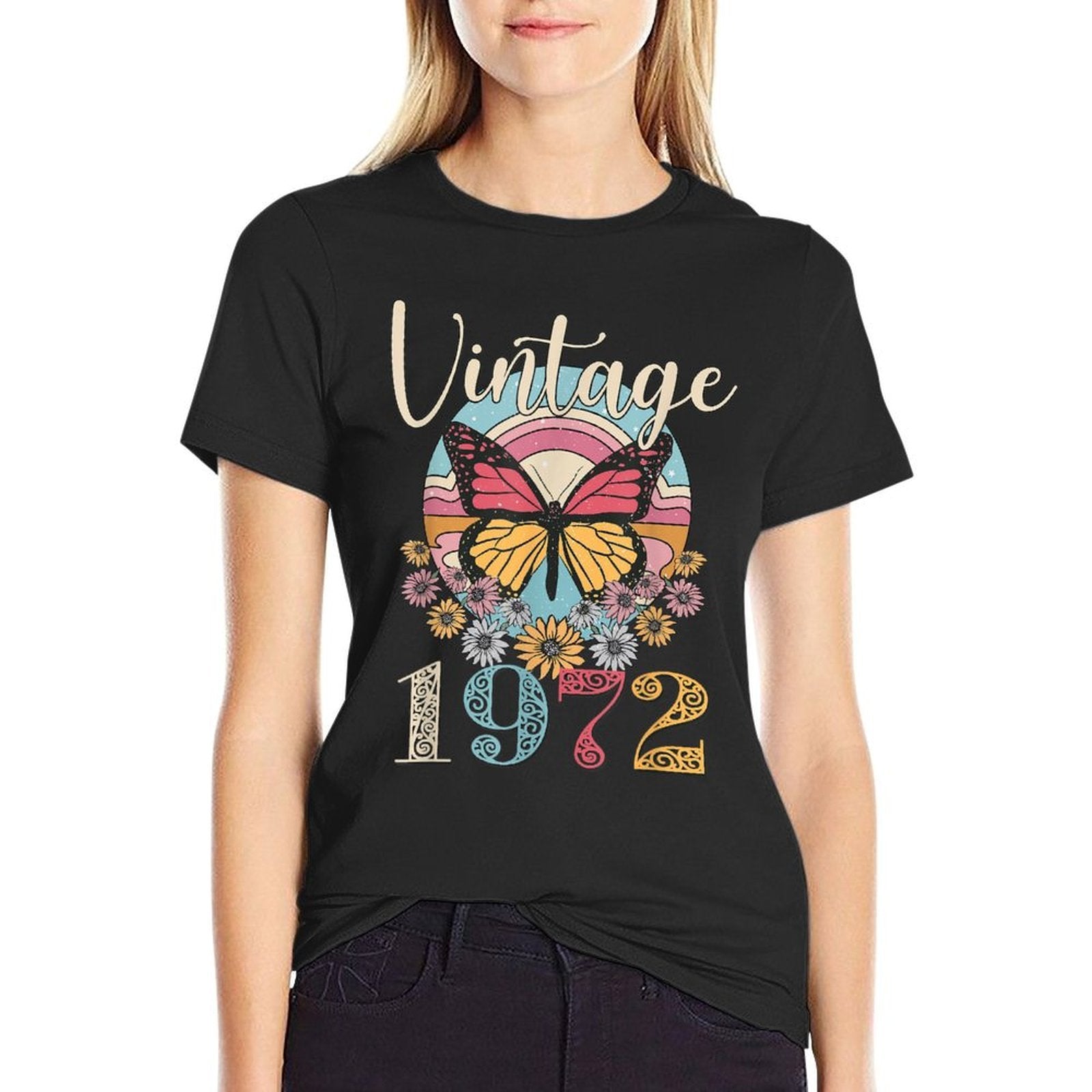 Vintage 50th 1972 Butterfly Floral Birthday Women Mom Gifts  Durable T-Shirt