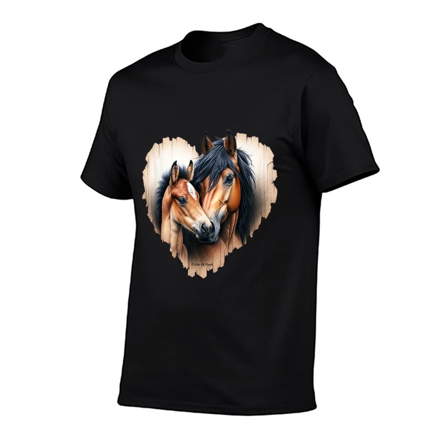 Watercolor Bay Horse Mare And Foal Bust On Wooden Heart Breathable T-Shirt