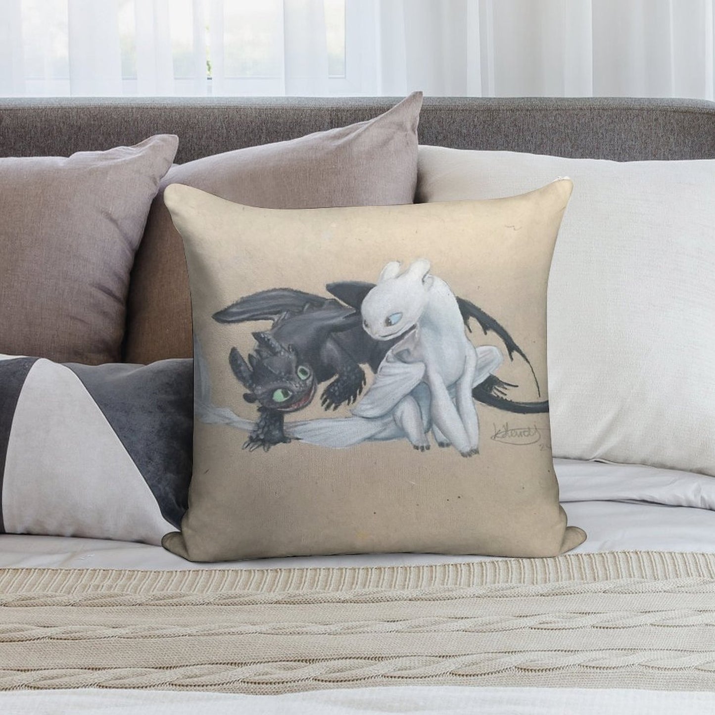 Toothless And Lightfury Soft Skin-Friendly Throw Pillow