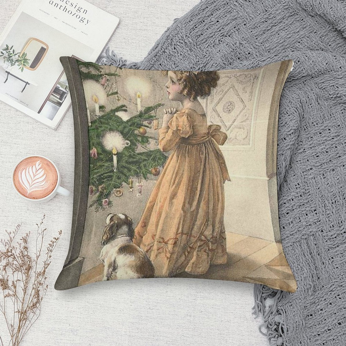 Vintage Victorian Christmas Soft Bedroom Essential Throw Pillow