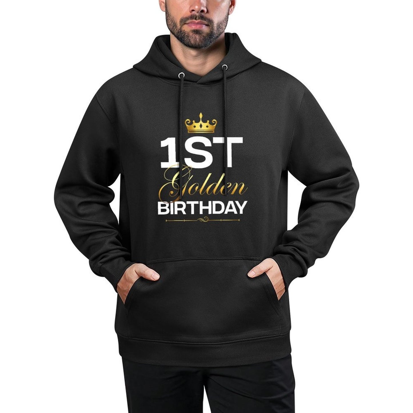 1st B-Day Golden Birthday Age Crown 1 Year Old Birthday Premium Kangaroo Pocket Hoodie