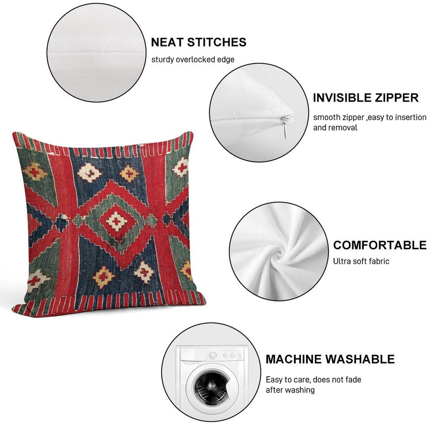 Yüncü Antique Balikesir Turkish Kilim Print Soft Warmth Comfort Throw Pillow