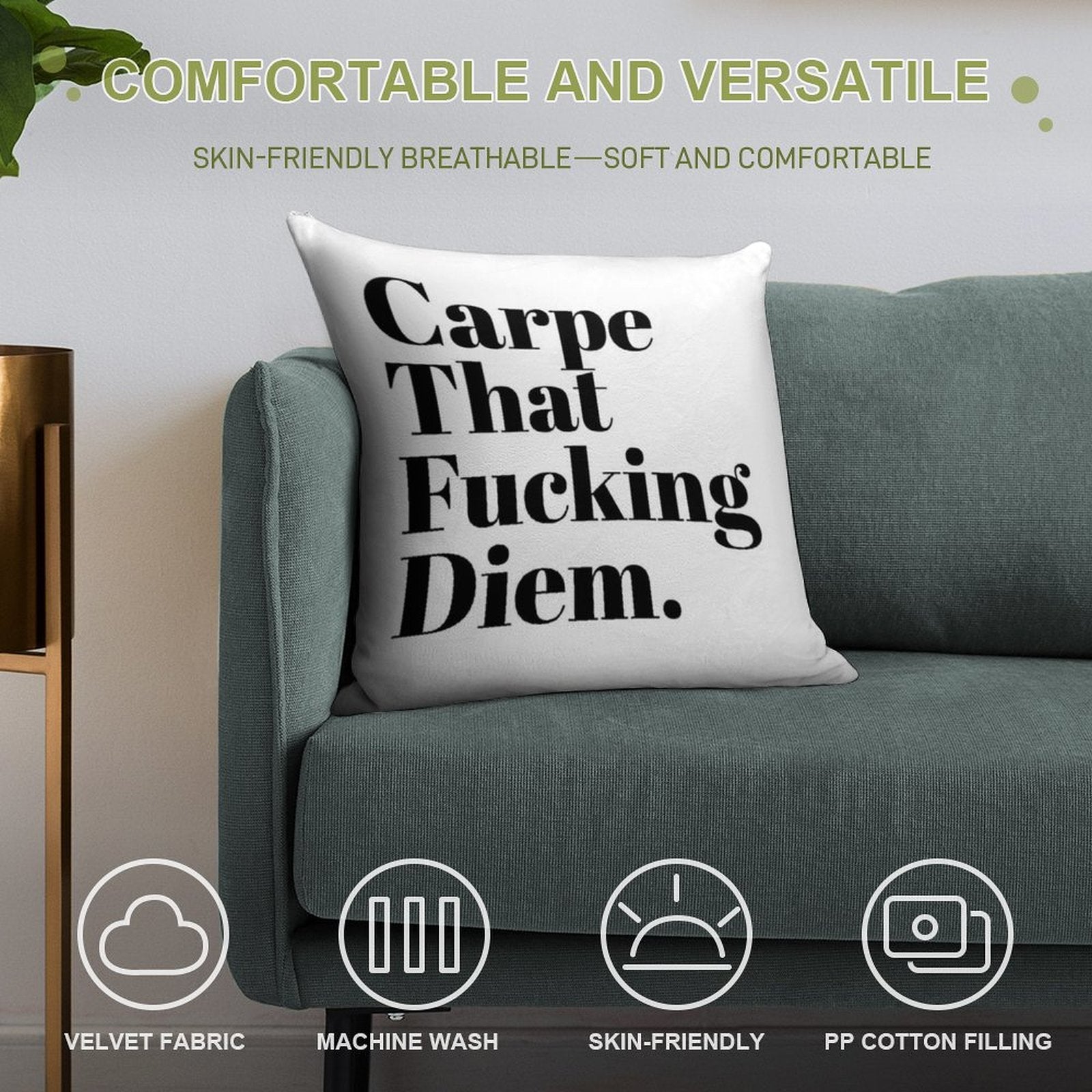 Carpe That Fucking Diem (White) Soft High-Density Material Throw Pillow