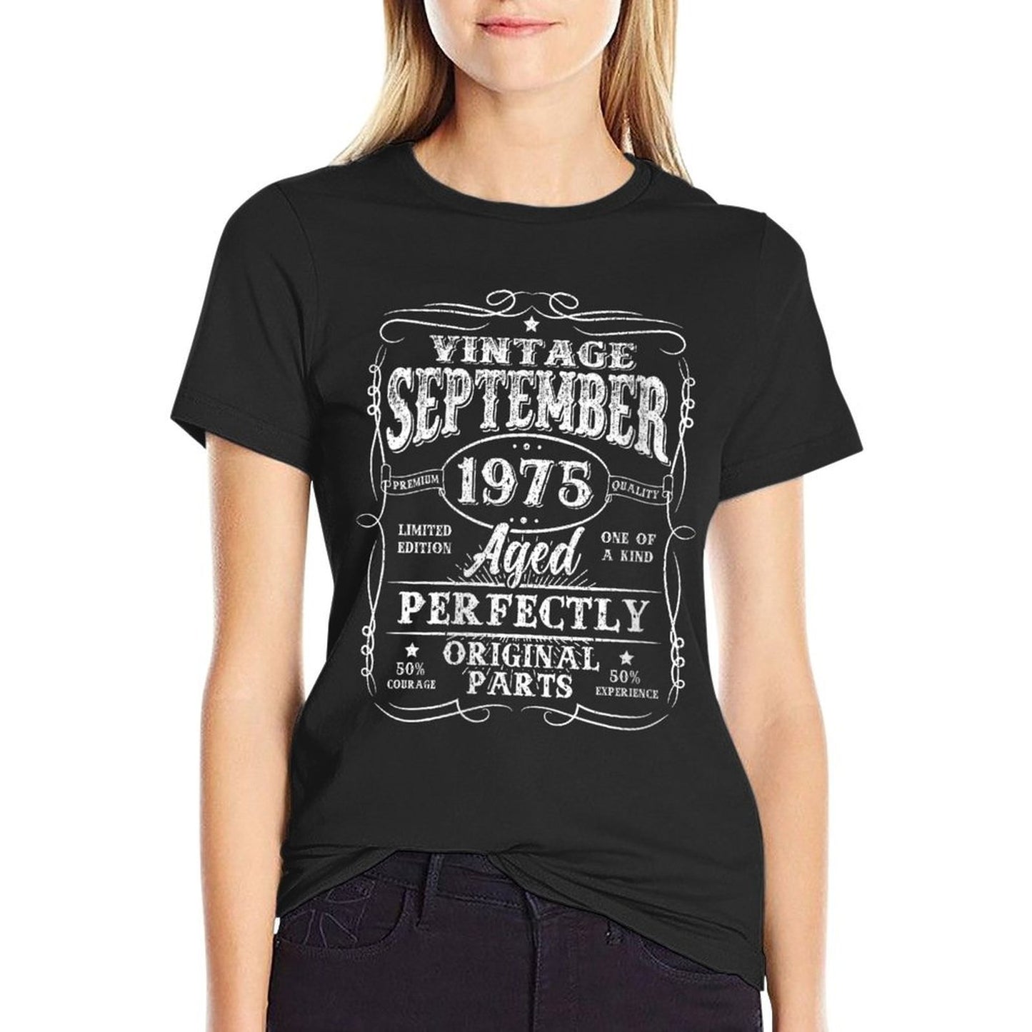 Womens Vintage September 1975 Retro 50 Years Old 50th Birthday Men Durable T-Shirt