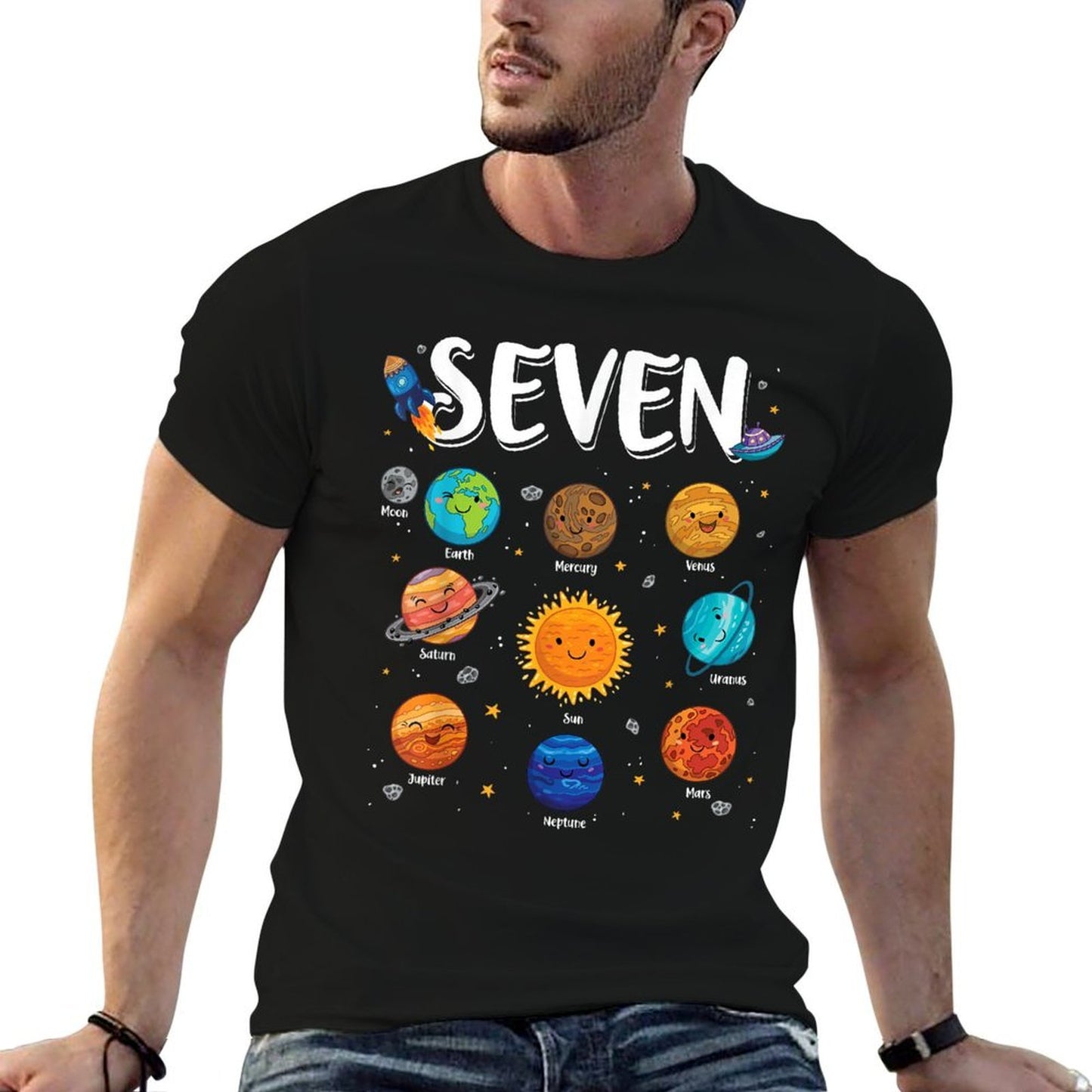Solar System Planets 7 Seven Years Old 7th Birthday Boy Girl  Classic T-Shirt