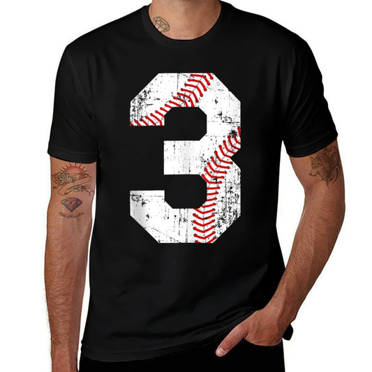 Vintage Baseball 3 Jersey Number  Fade-proof Color T-Shirt