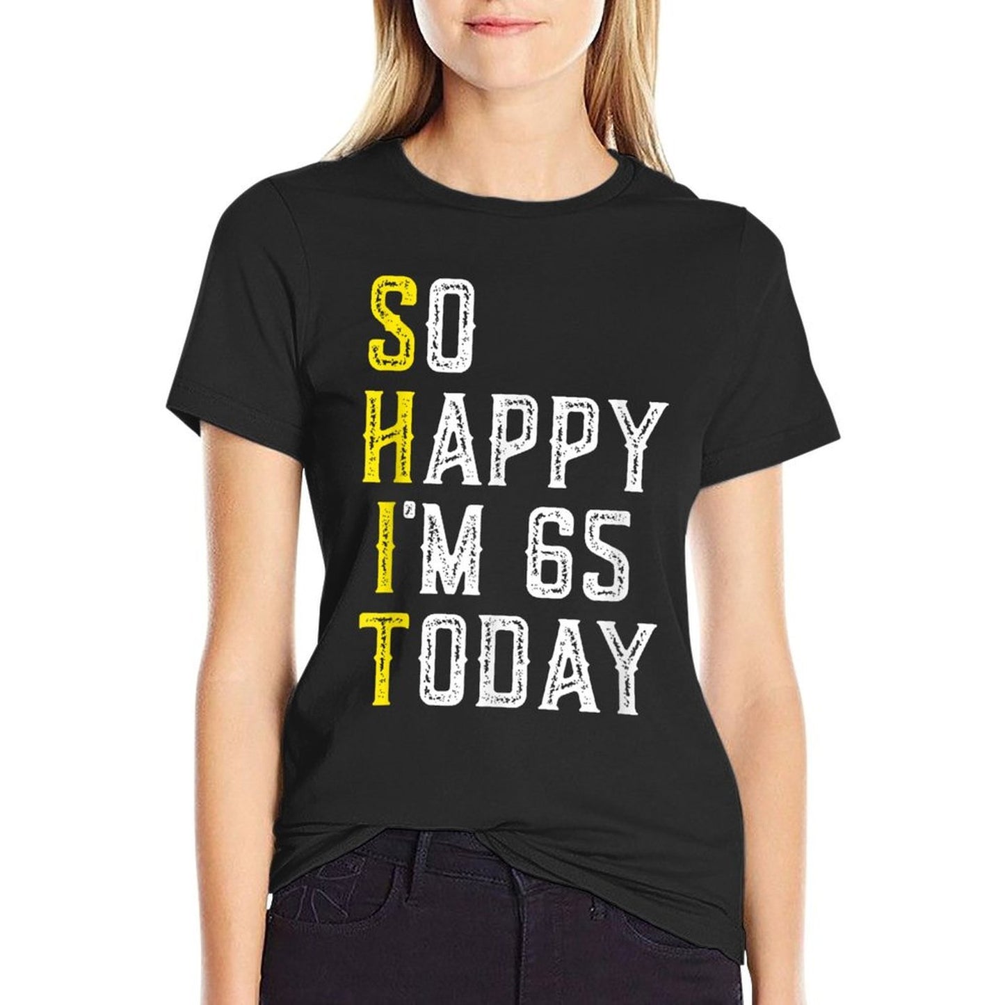 So Happy I'm 65 Years Old Gag Funny 65th Birthday  Heathered Texture T-Shirt