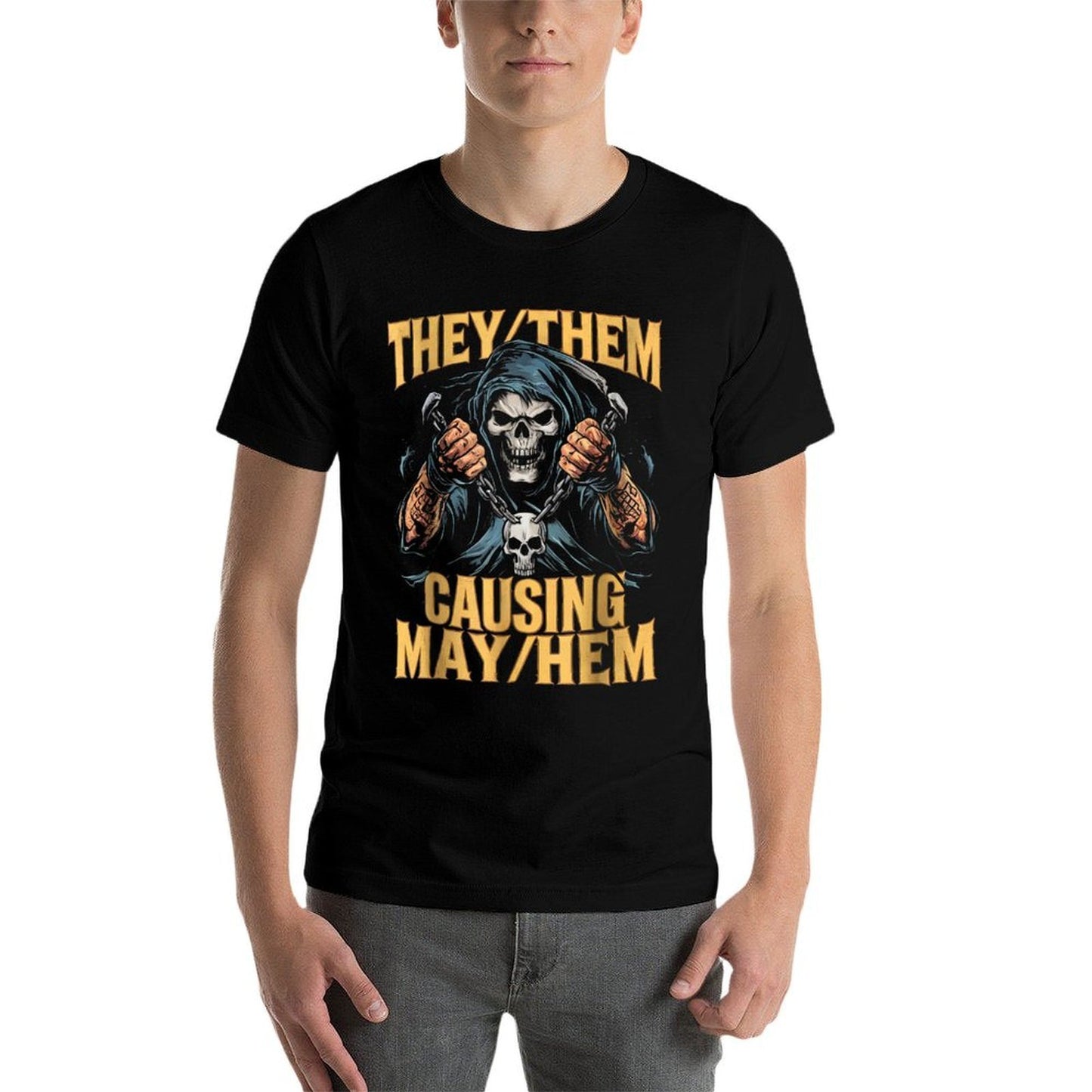They Them Causing Mayhem Funny Brainrot Cringe Skeleton Meme Soft T-Shirt