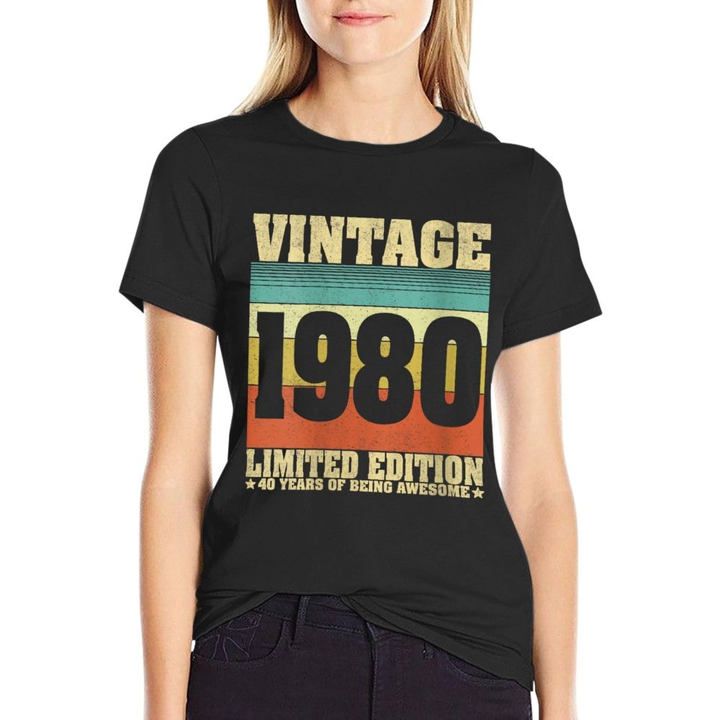 Womens Vintage 1980 Clothes 40 Years Old Retro 40th Birthday Gifts Breathable T-Shirt