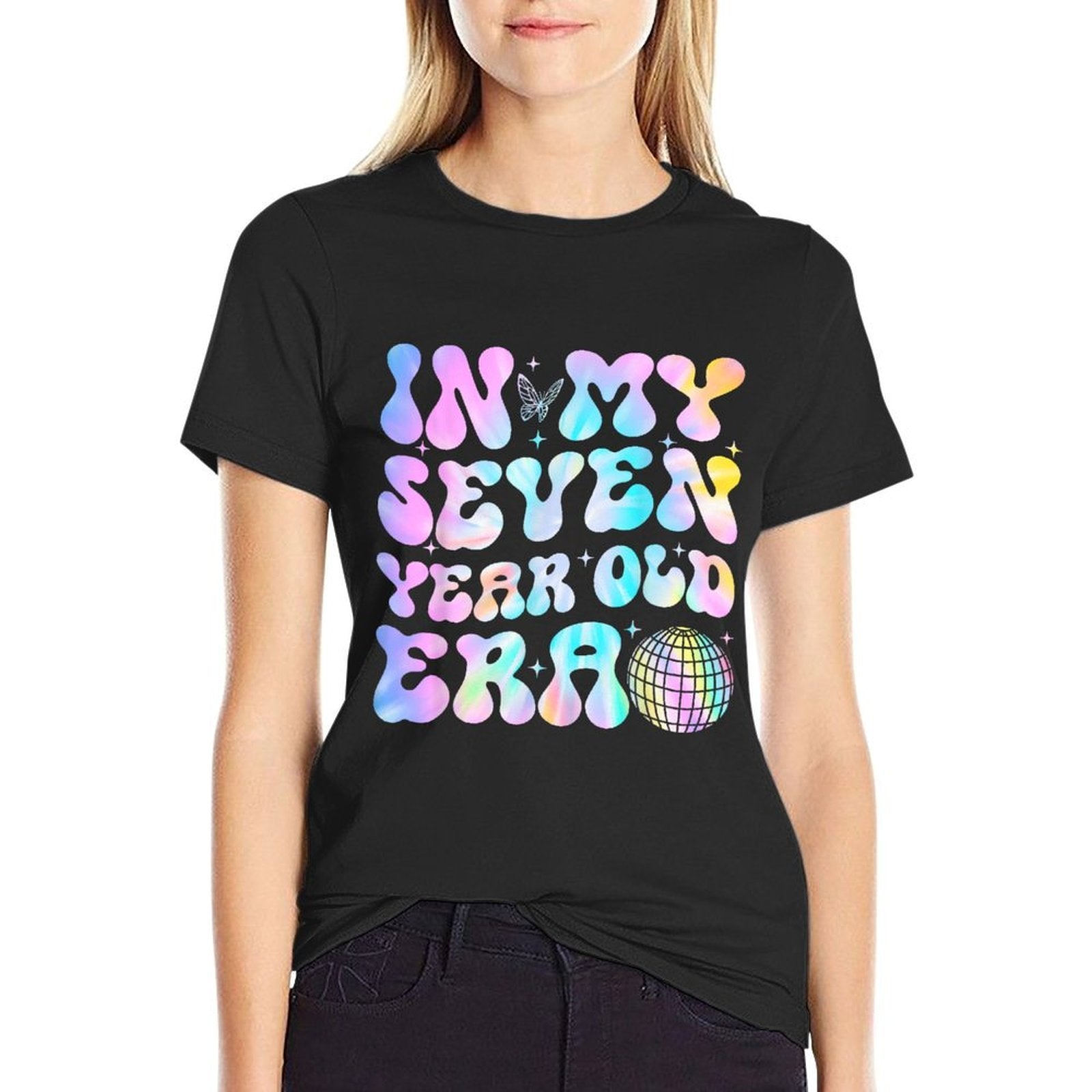 Groovy In My Seven Year Old Era Girl 7th Birthday 7 Yrs Old  Tagless Design T-Shirt