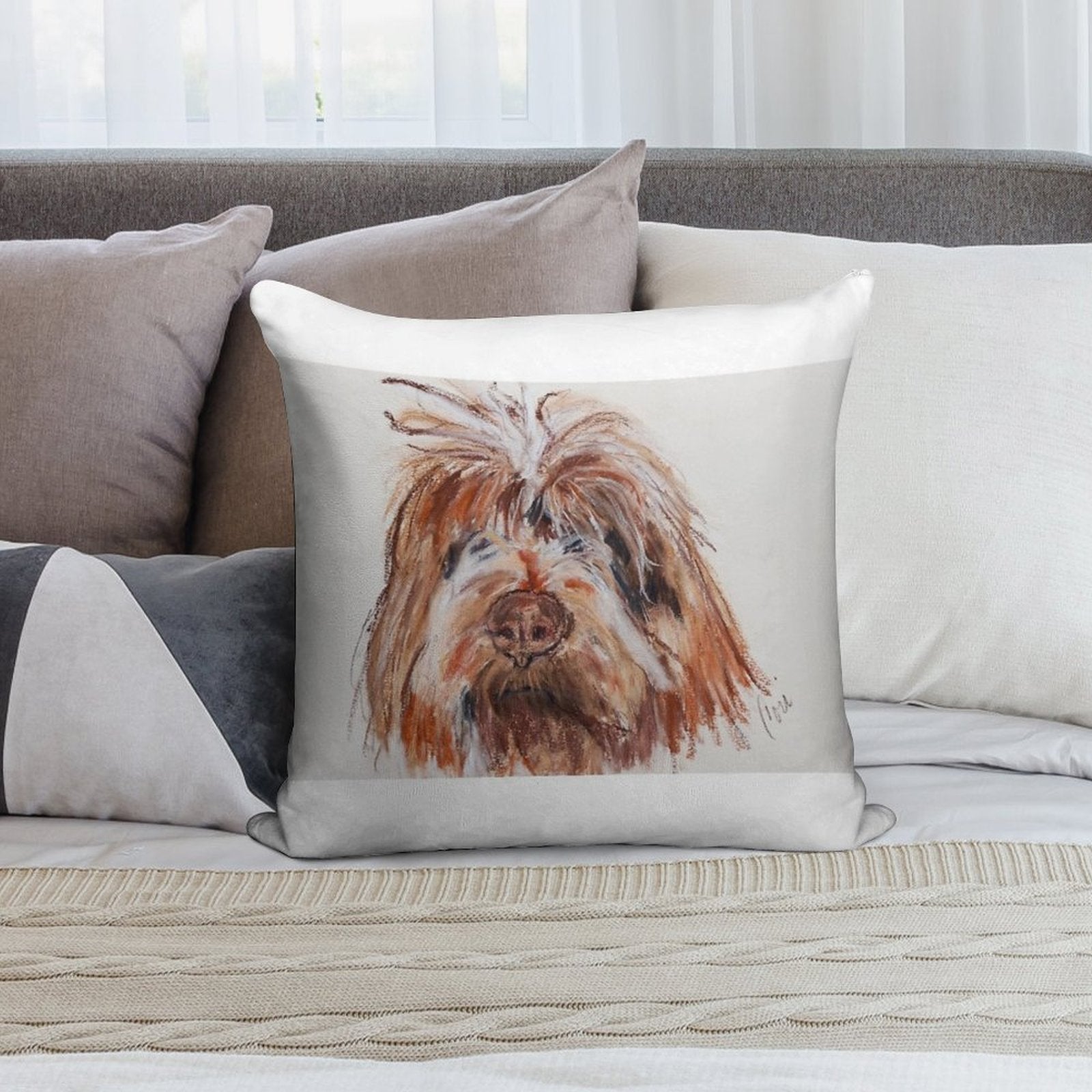 Wirehaired Pointing Griffon Dog Art Soft Luxury Feel Throw Pillow