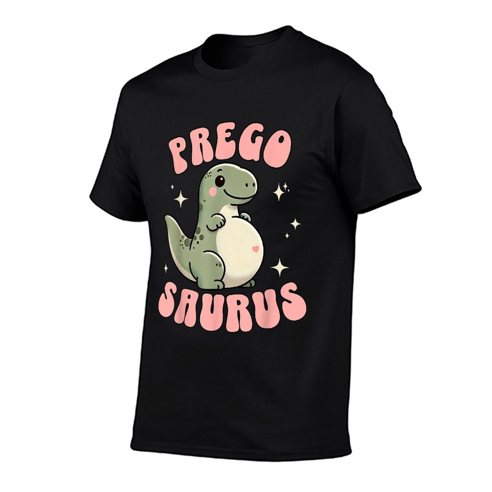 Funny Pregnant Mom Expecting Mama To Bes Pregosaurus Cute Retro Mommy Dinosaur Pregnancy Announcement, Small, Black  Rolled Sleeves T-Shirt