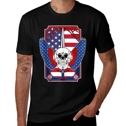 Skull, Sword, Eagle Wings And American July 4th Design  Graphic-printed T-Shirt