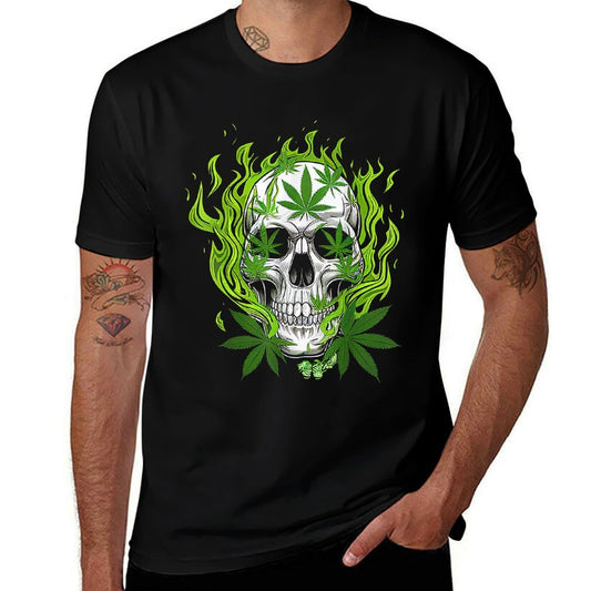 Skull of Fire Cannabis Funny Cannabis Skull  Soft T-Shirt