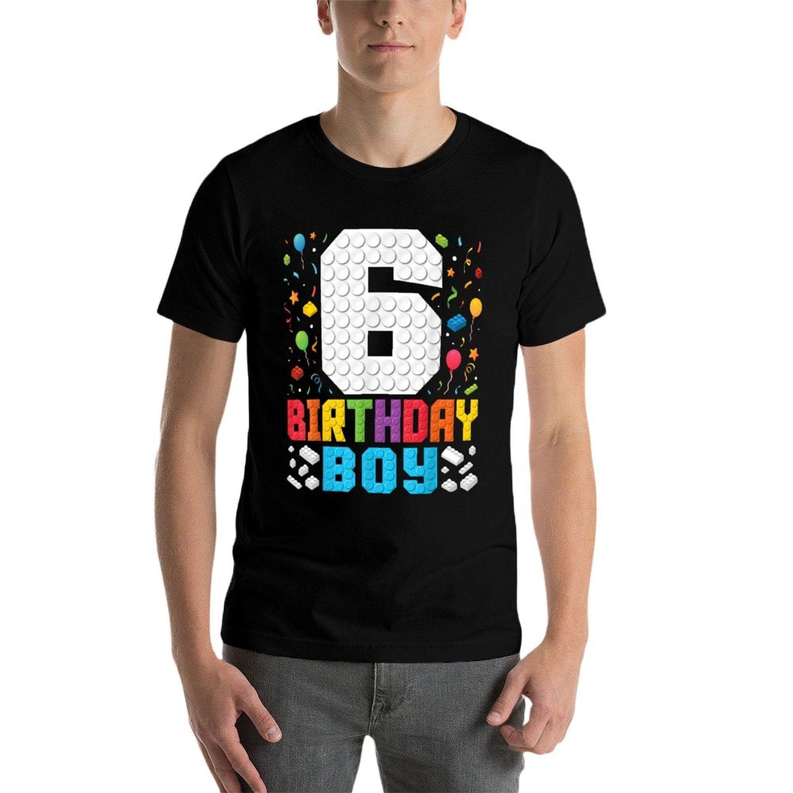 6th Birthday Boys Master Builder Six Years Blocks Building  Heathered Texture T-Shirt