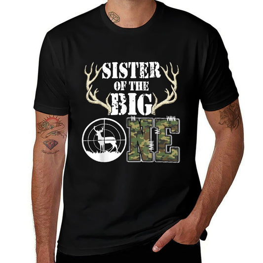 Sister of The Big One Birthday Boy Deer Hunter Camouflage  Relaxed-fit T-Shirt