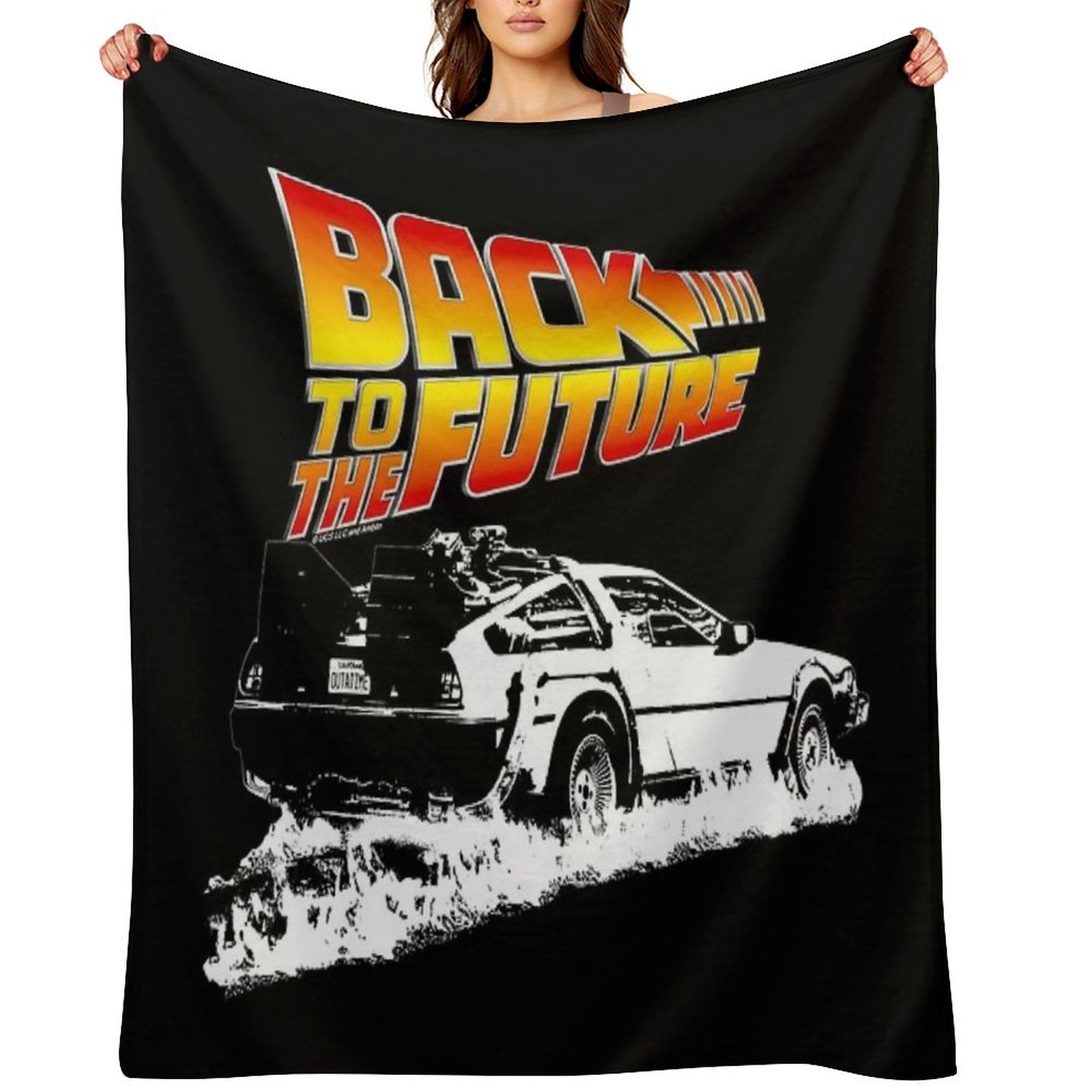 Back to The Future - DeLorean Fire Tracks White Stencil Fan Art Gift-ready Throw Blanket