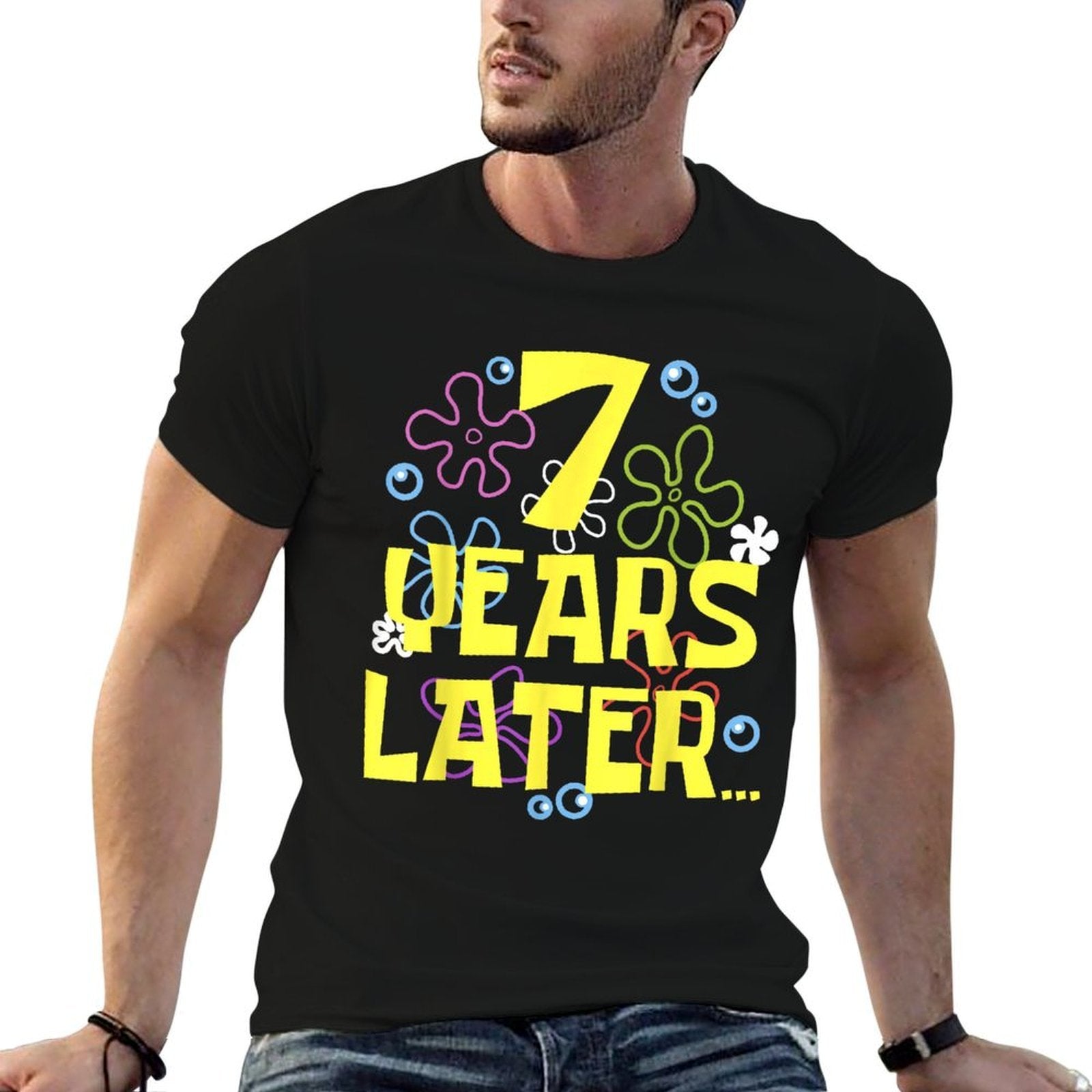 7 YEARS LATER SEVEN 7 Year Old Birthday Gifts for Girls Boy  Heathered Texture T-Shirt
