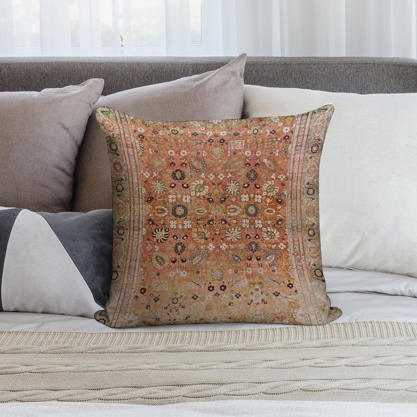 Antique Tabriz Persian Rug Print Soft Warmth Comfort Throw Pillow