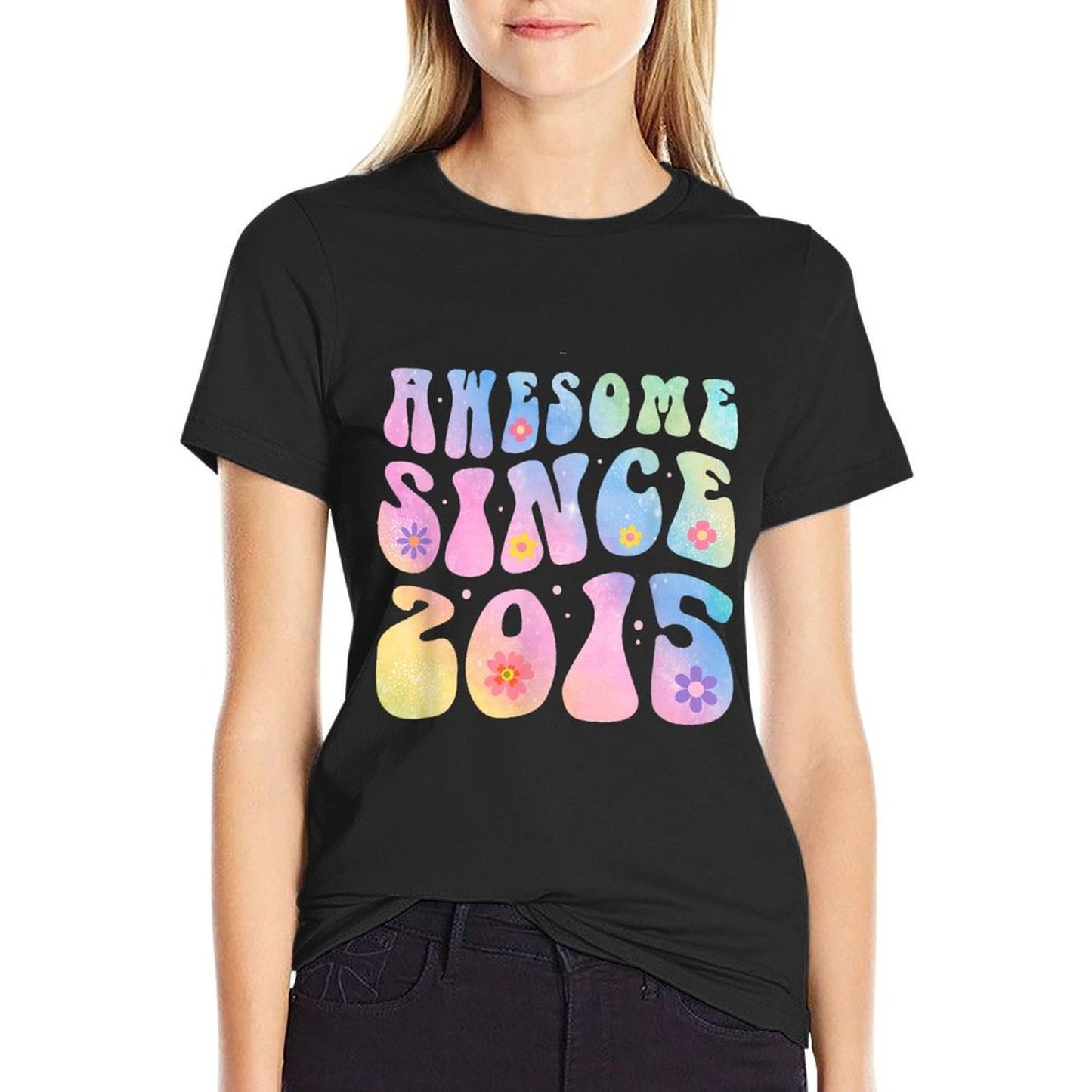 10 Year Old Awesome Since 2015 Tie Dye Flowers 10th Birthday Affordable Price T-Shirt