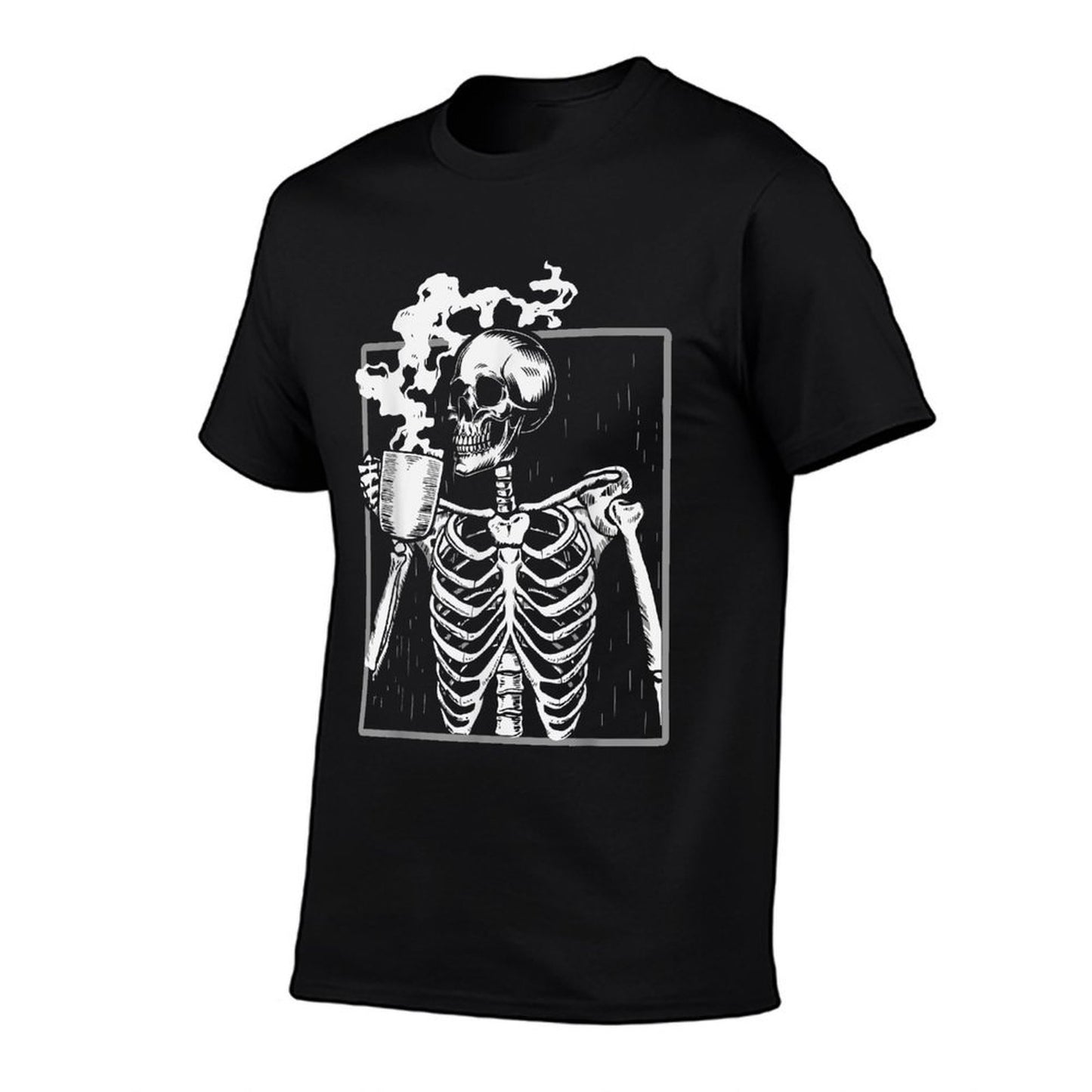 Skeleton Drinking Coffee Lover Funny Halloween Skull  Relaxed-fit T-Shirt