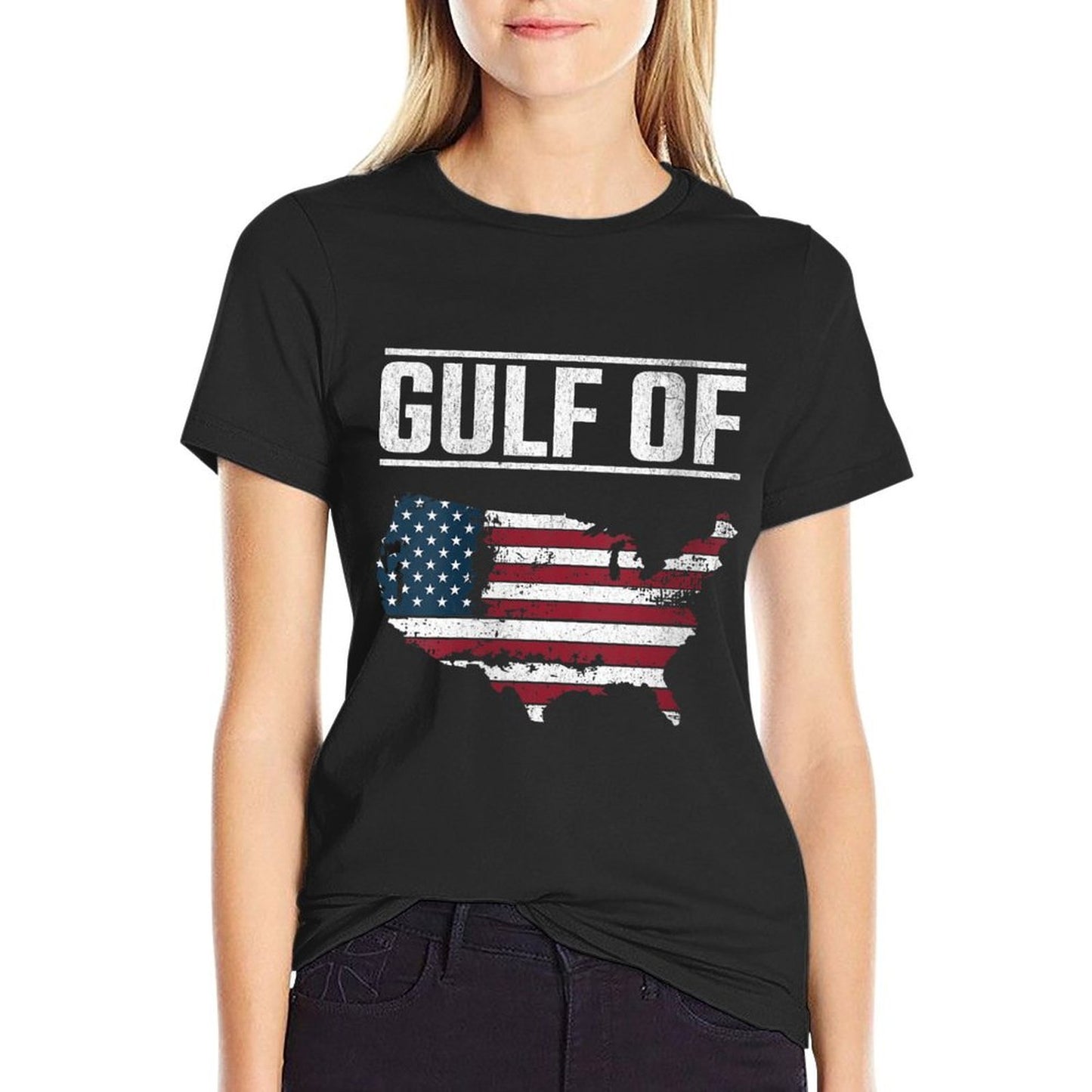 Womens Gulf of United States of America USA Rolled Sleeves T-Shirt
