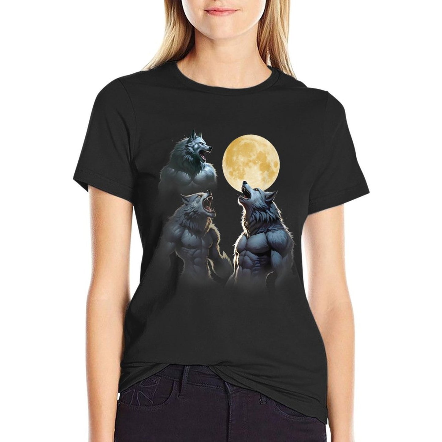 3 Werewolves Howling at The Moon Cryptids Monster Wolves Vintage-inspired T-Shirt